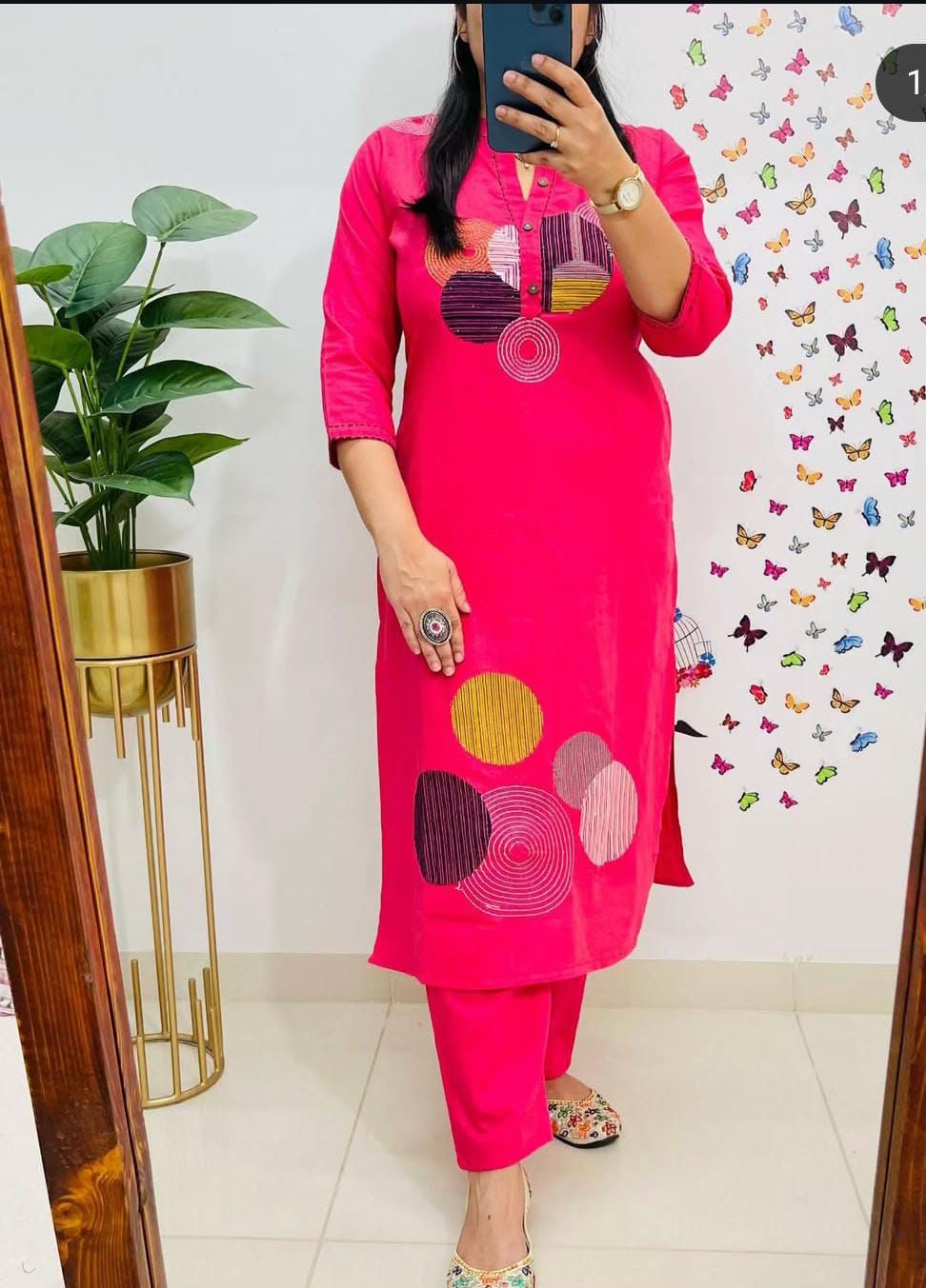 Embroidered Cotton Kurti Set with Pocketed Pant