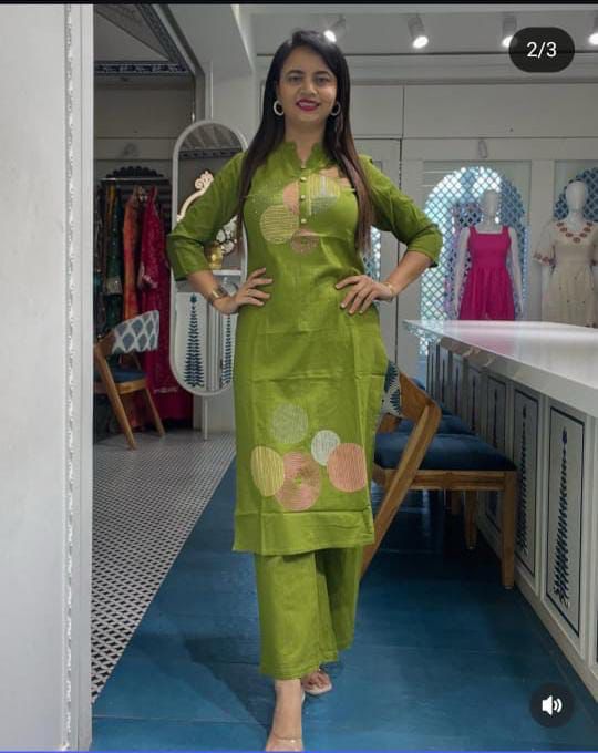 Embroidered Cotton Kurti Set with Pocketed Pant