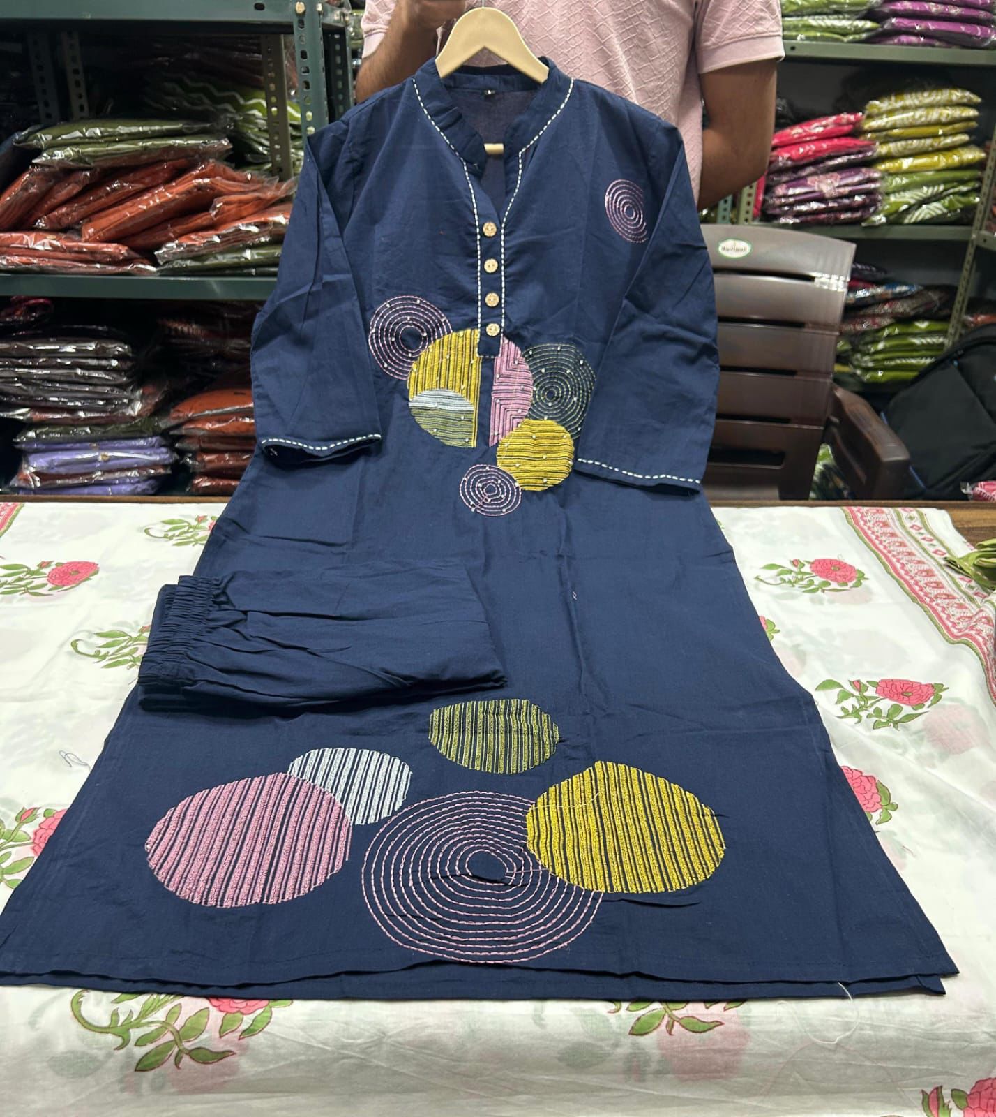 Embroidered Cotton Kurti Set with Pocketed Pant