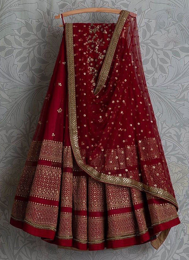 Embroidered Georgette Maroon Lehenga Set with Net Dupatta and Banglori Silk Blouse