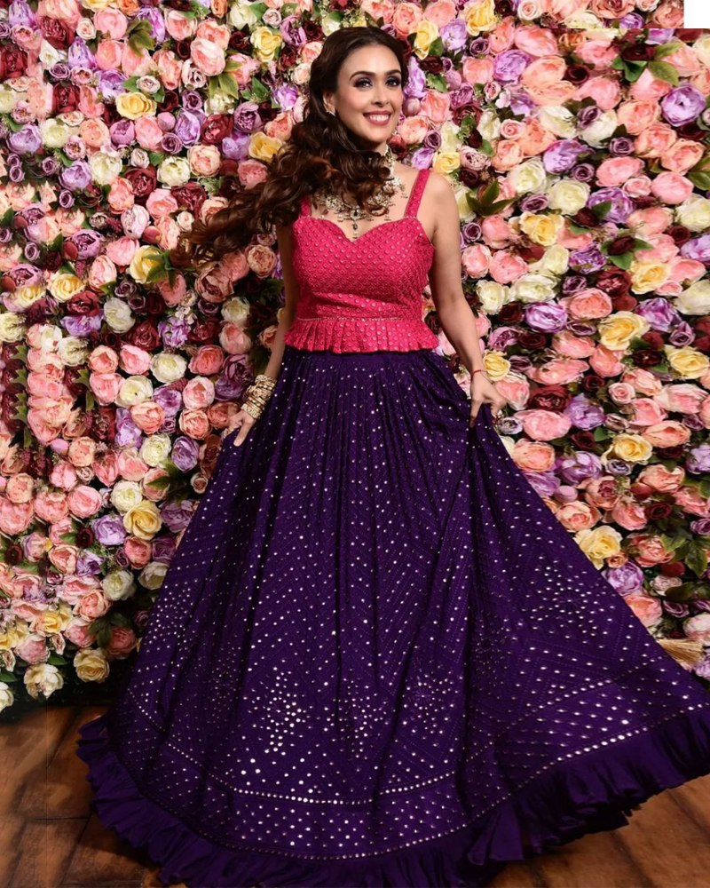 Embroidered Georgette Pink & Purple Lehenga Set with Thread & Sequence Work