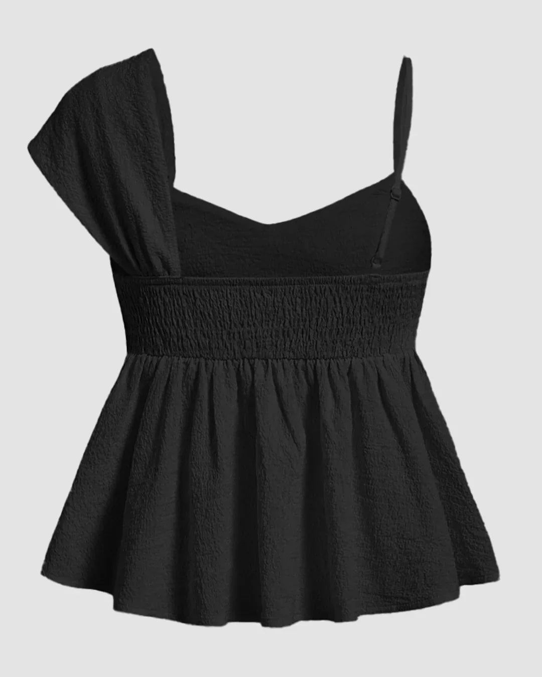 One Shoulder Pleated Ruffle Top in black