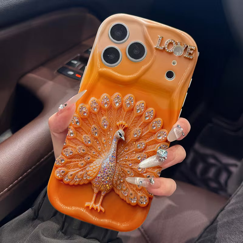Luxury Golden Peacock Feather Glass Case for iPhone 📱✨