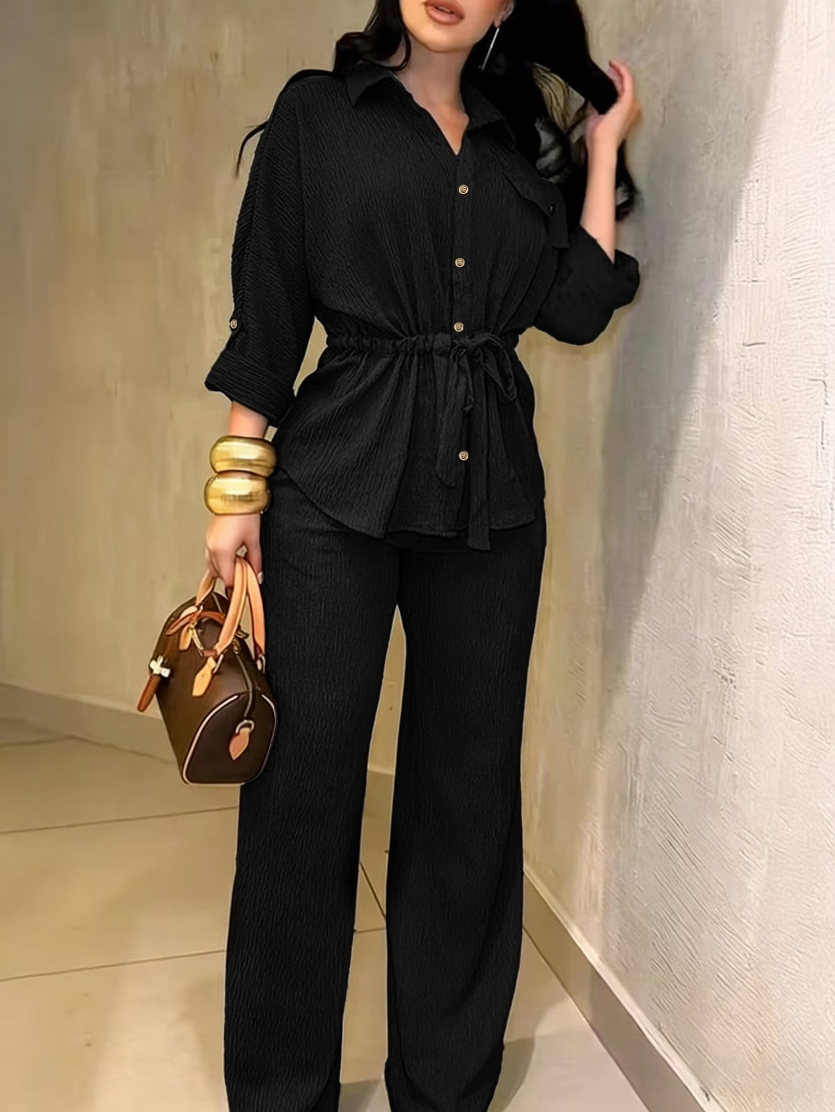 Chic Drawstring Wide-Leg Co-Ord Set