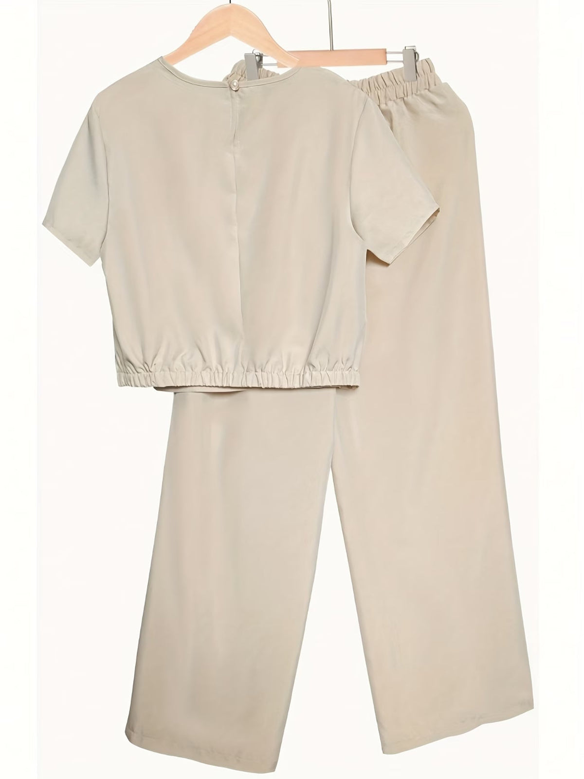 Women's Solid Color Short Sleeve Top & Wide-Leg Pants Co-Ord Set