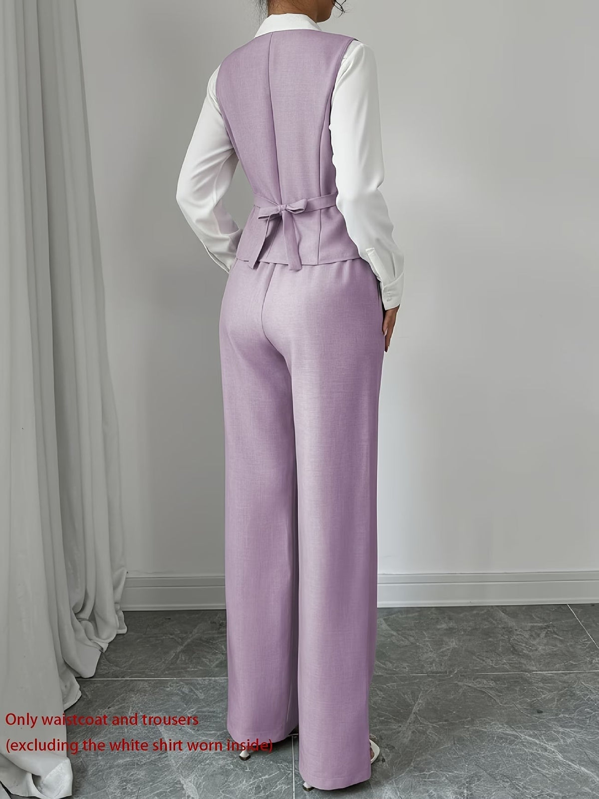 Women's Sleeveless Waist-Cinched Vest & Wide-Leg Pants Two-Piece Set