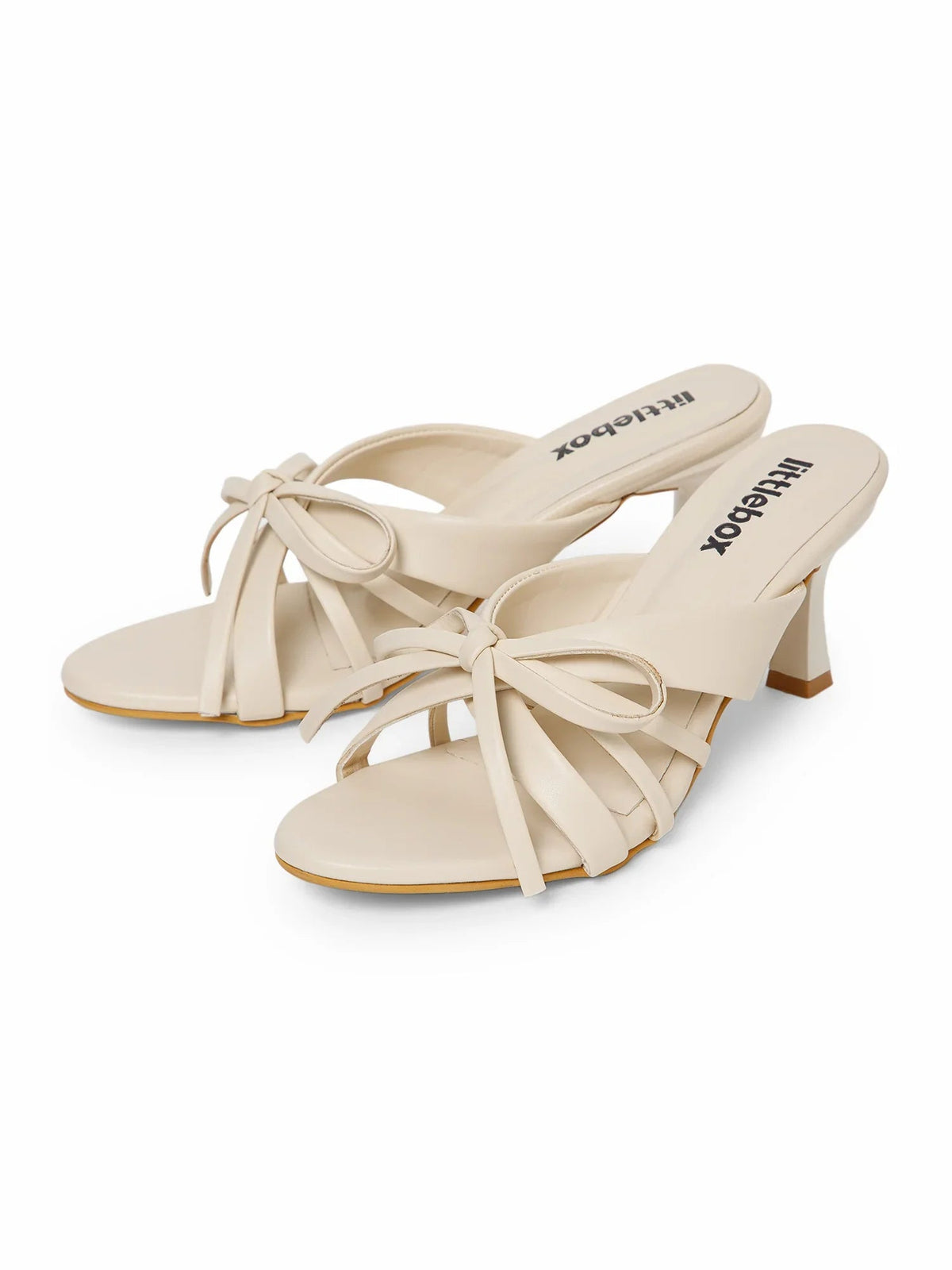 Beige Open Toe Bowknot Strappy Heel Sandal
