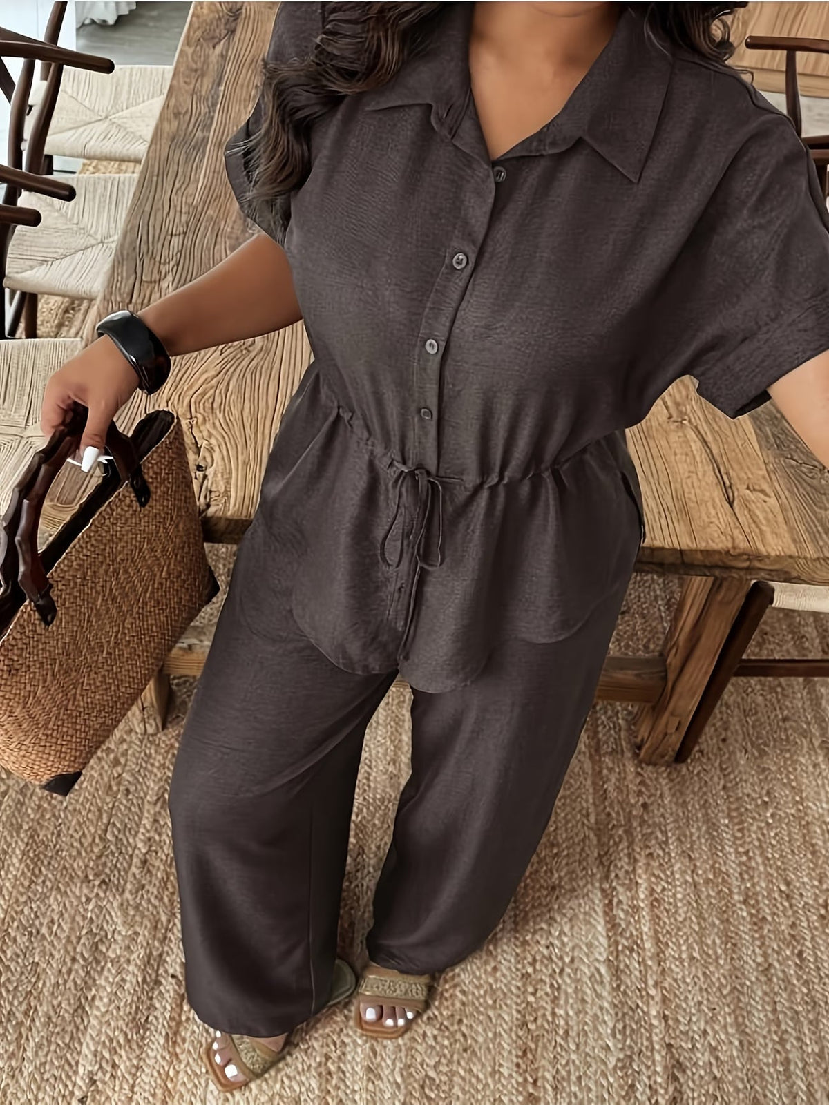Chic Drawstring Wide-Leg Co-Ord Set