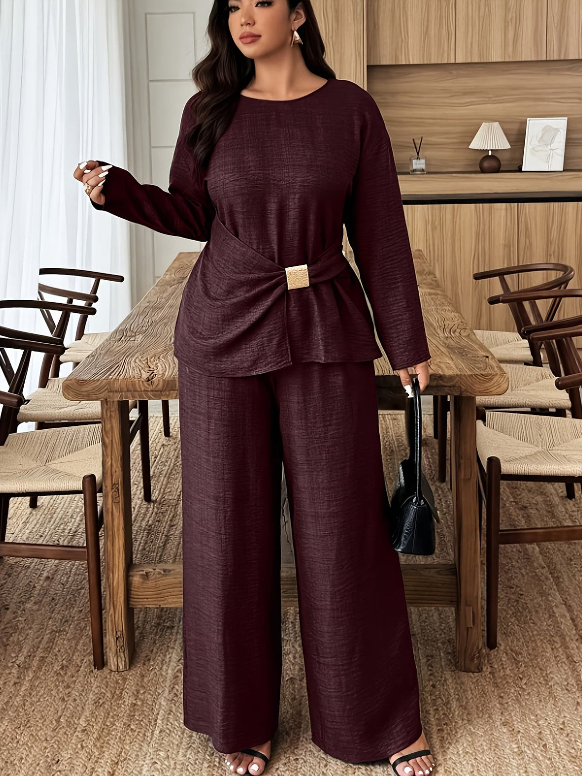 Elegant Pleated Waist Tie Co-Ord Set