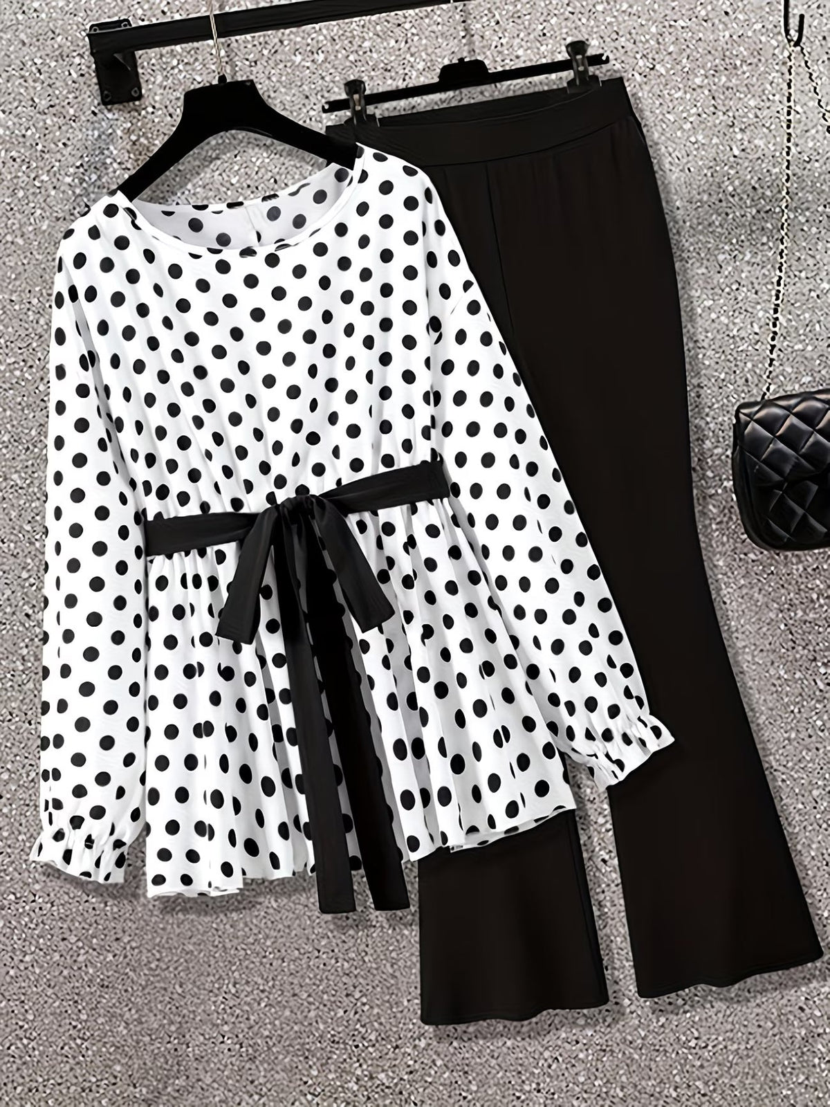 Women's Elegant Waist-Tied Top & Flared Pants Two-Piece Set