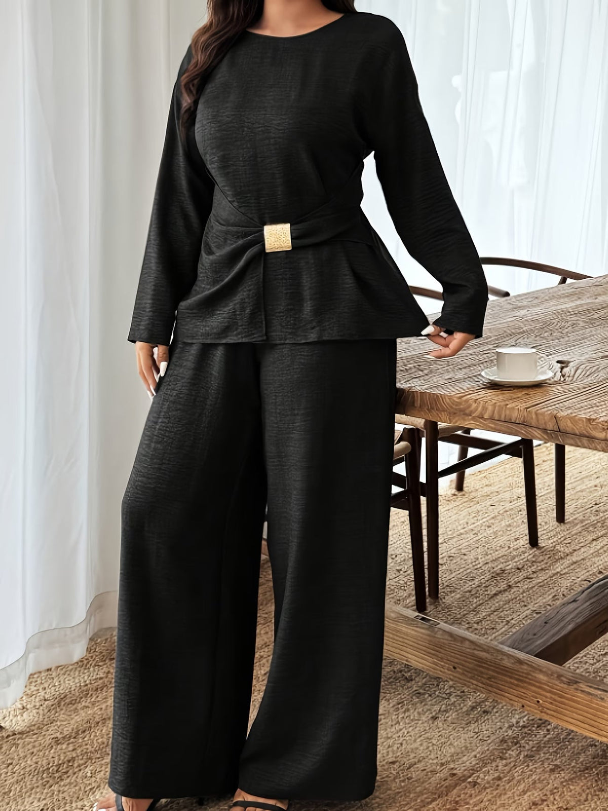 Elegant Pleated Waist Tie Co-Ord Set