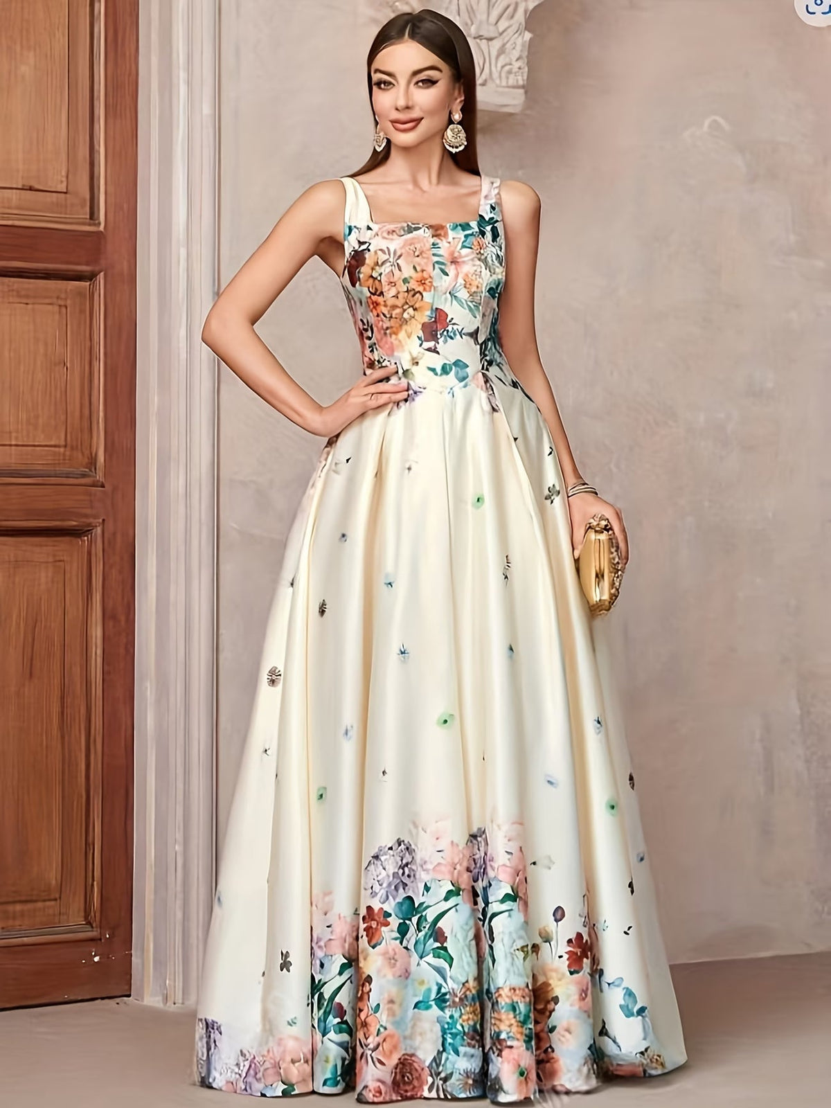 Women's Elegant Floral Print Evening Maxi Dress