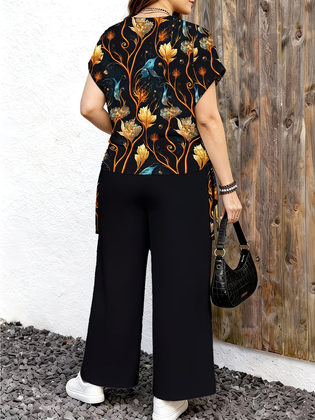 Women's Minimalist Print Top & Loose Pants Two-Piece Set