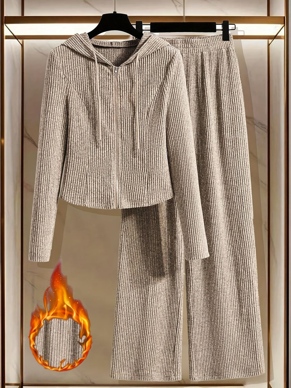 Women’s Hooded Long Sleeve Top & Pants Co-Ord Set – Elegant Solid Color Lounge Wear