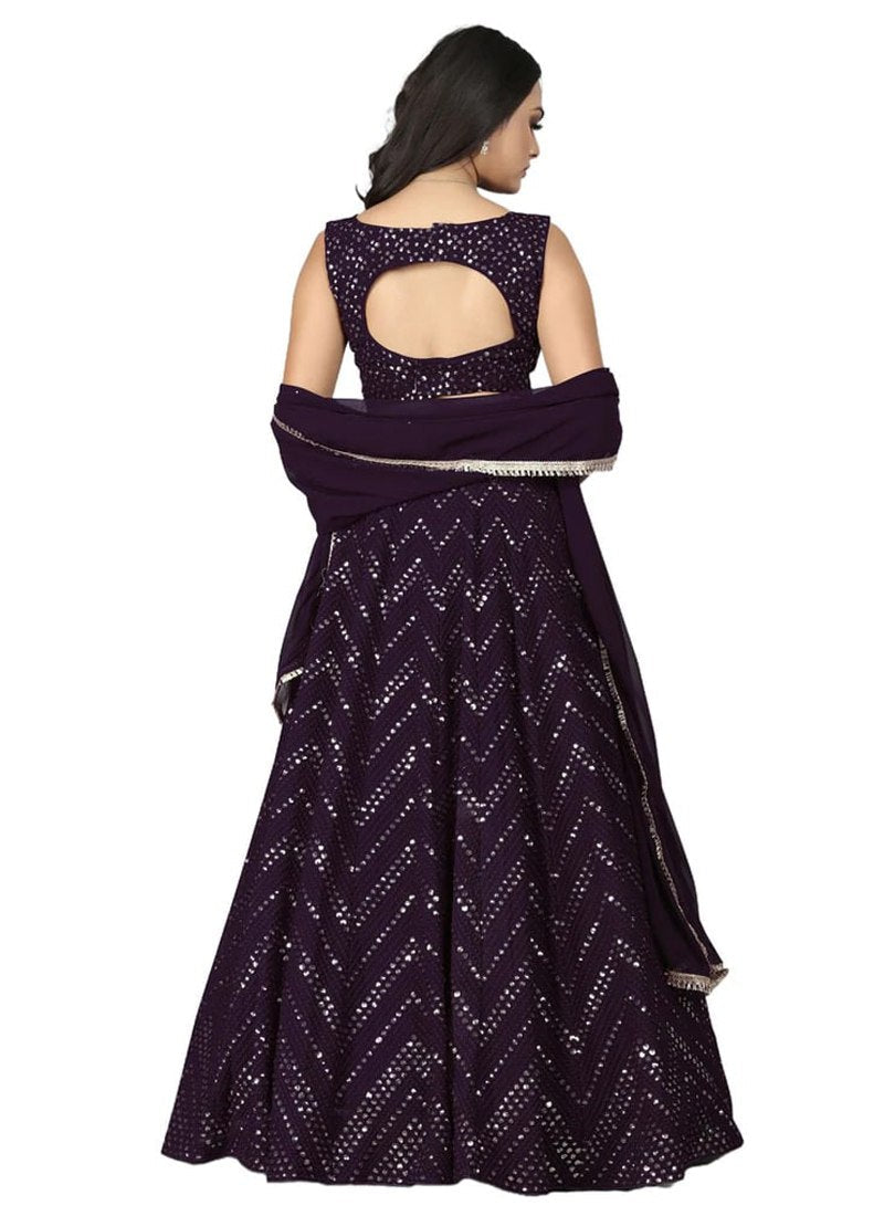 Faux Georgette Nevy Blue Lehenga Choli Dupatta Set with Thread & Sequence Embroidery