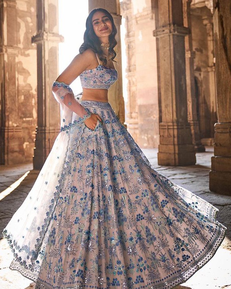 Faux Georgette White Lehenga Choli Dupatta Set with Sequin Embroidery
