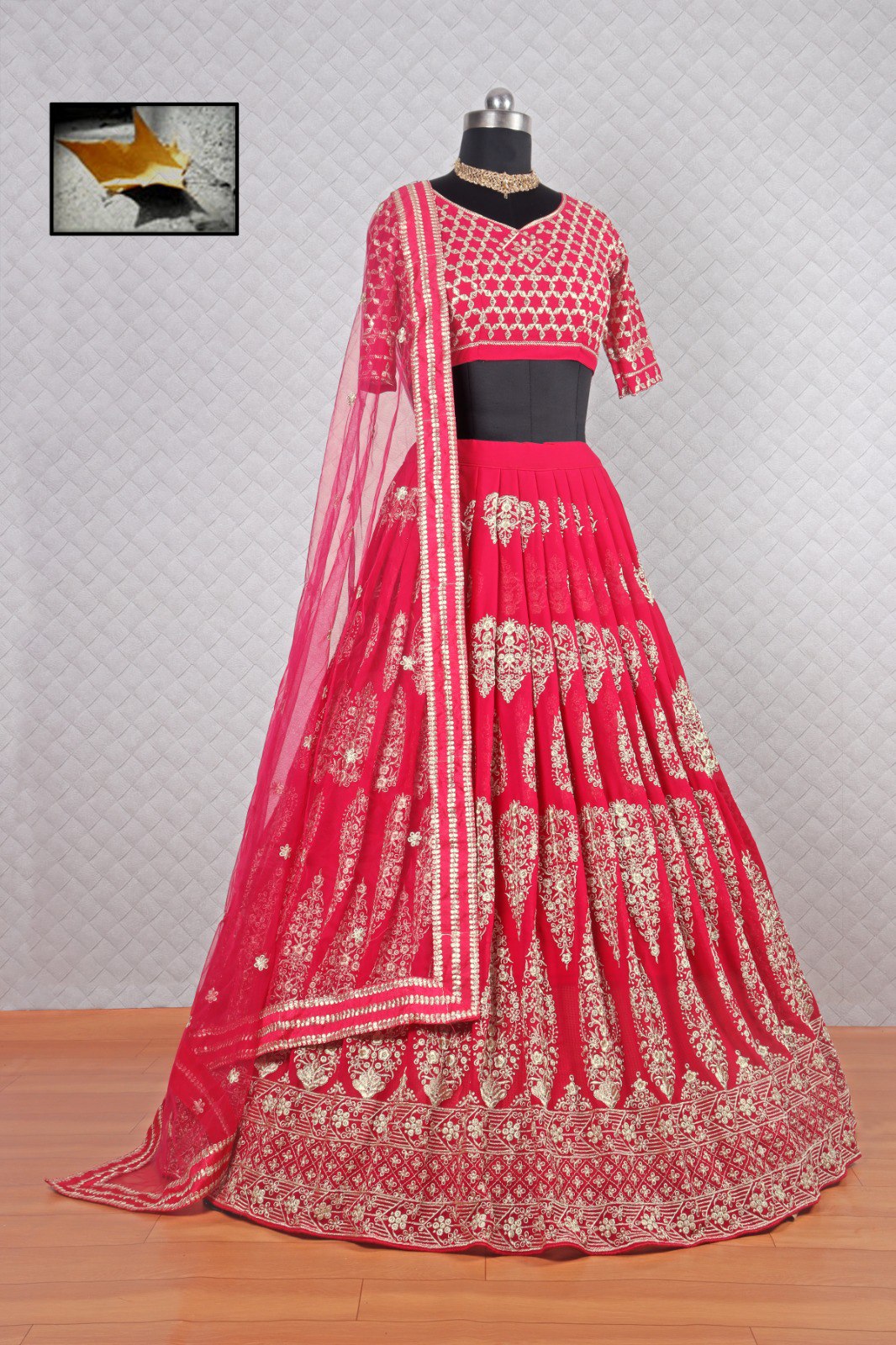 Faux Georgette Pink Lehenga Choli Dupatta Set with Zari & Sequin Embroidery