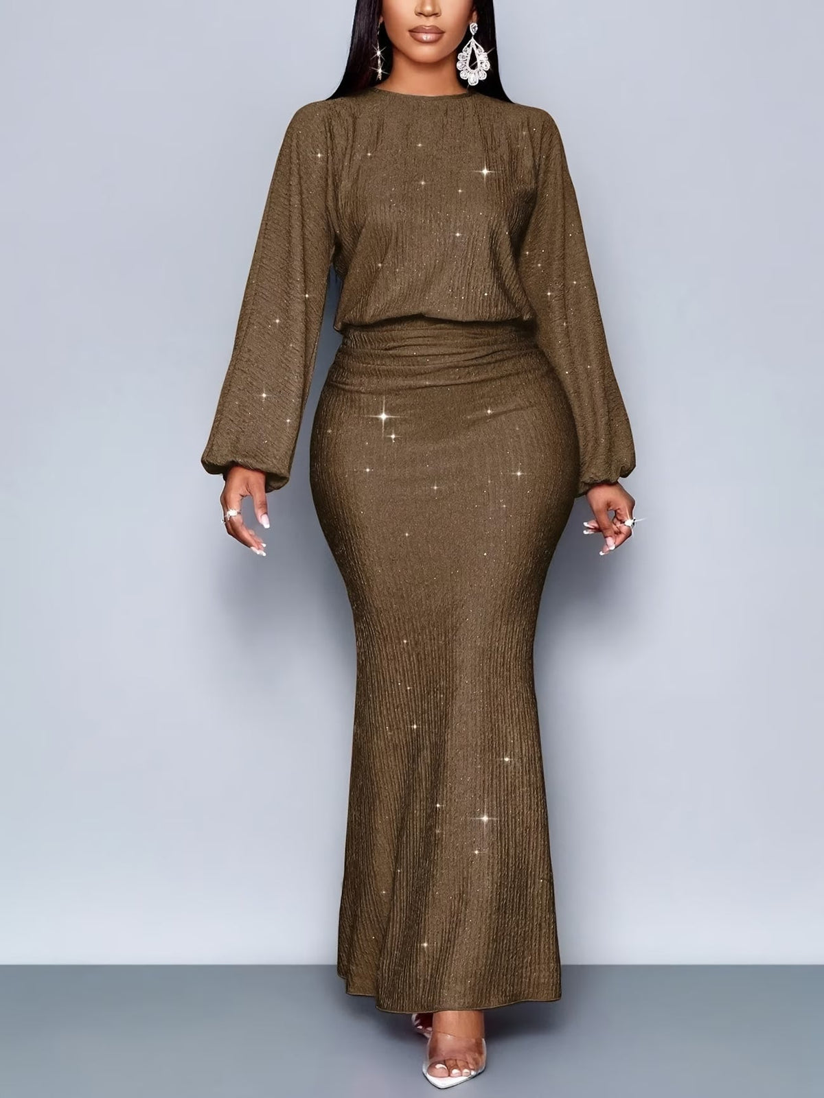 Women's Elegant Mermaid Hem Long Sleeve Bodycon Dress