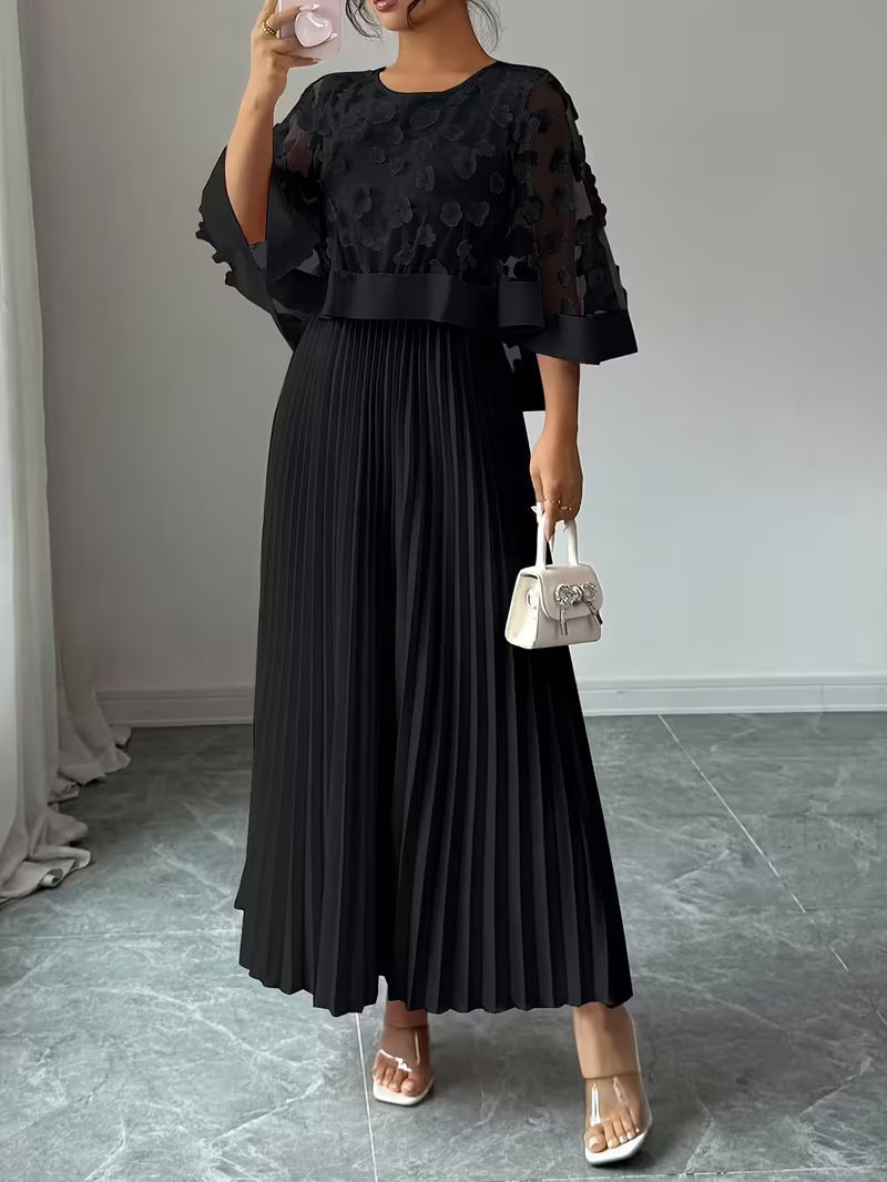 Women’s Elegant 3D Floral Appliqué Dress