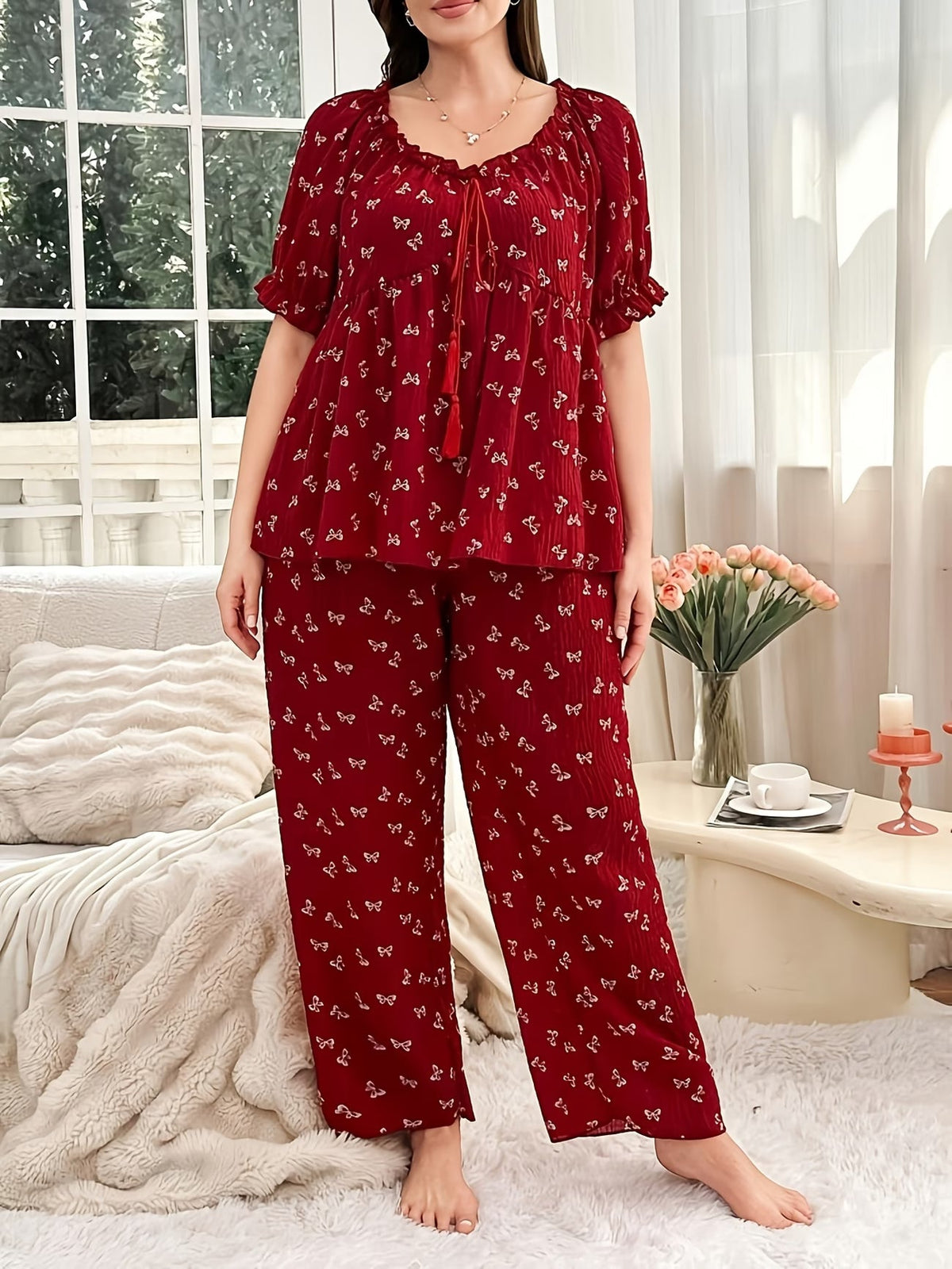 Chic Bow Print Lounge Co-Ord Set