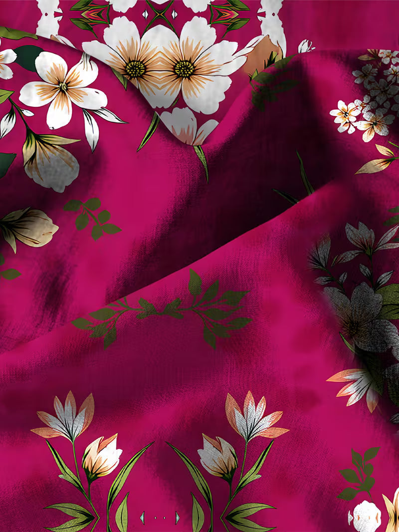 Women’s Long-Sleeve Floral Suit – Light Red Flowers on Gray, Casual & Vacation Wear