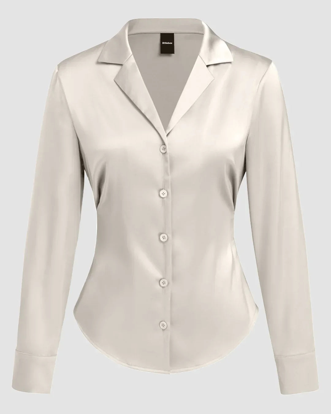 Satin Finish Front Button Collar Full Sleeve Shirt in Cream