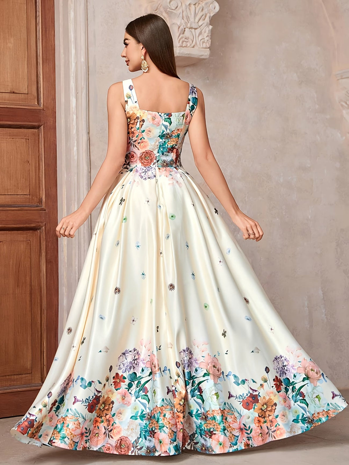 Women's Elegant Floral Print Evening Maxi Dress