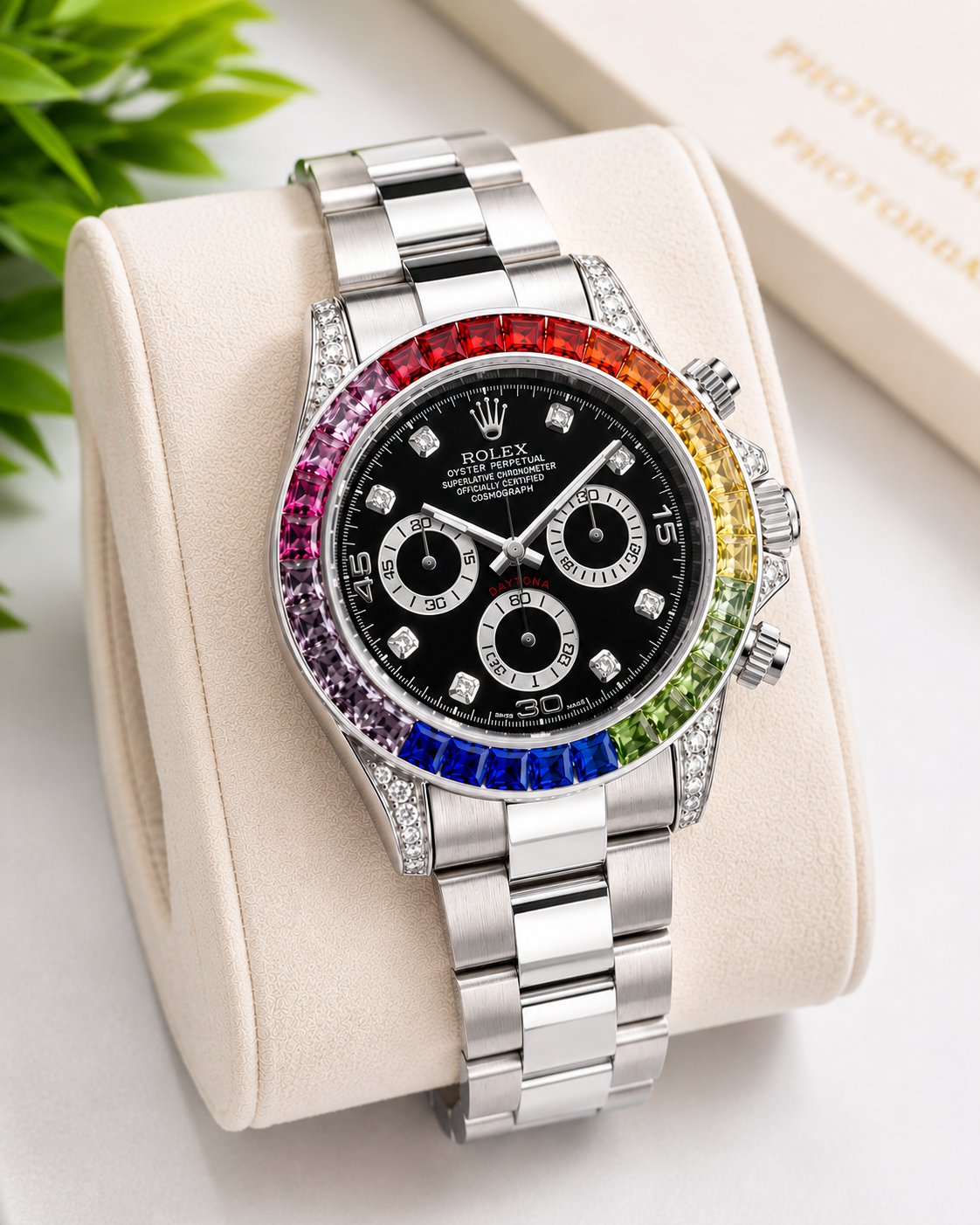 Role_x Daytona Rainbow Silver Watch