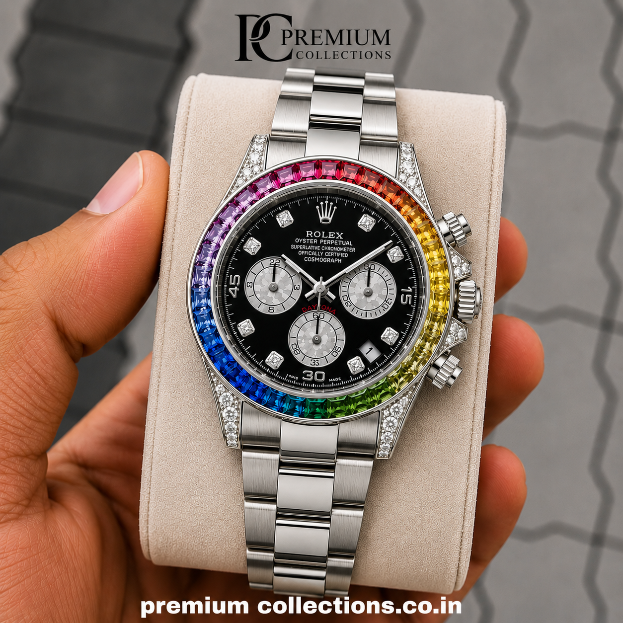 Role_x Daytona Rainbow Silver Watch