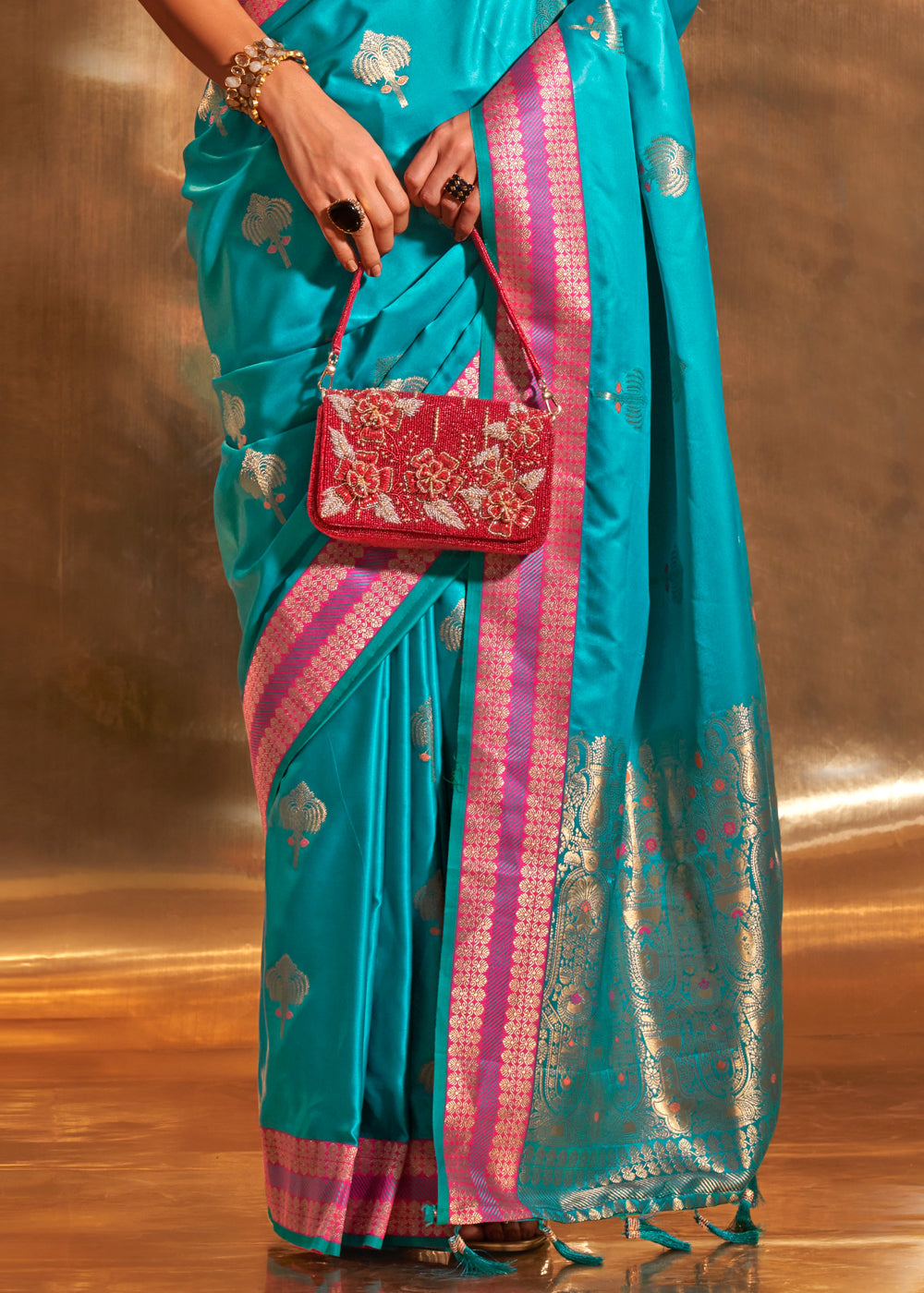 Firozi Elegant Satin Silk Saree – Luxurious Drape for Every Occasion
