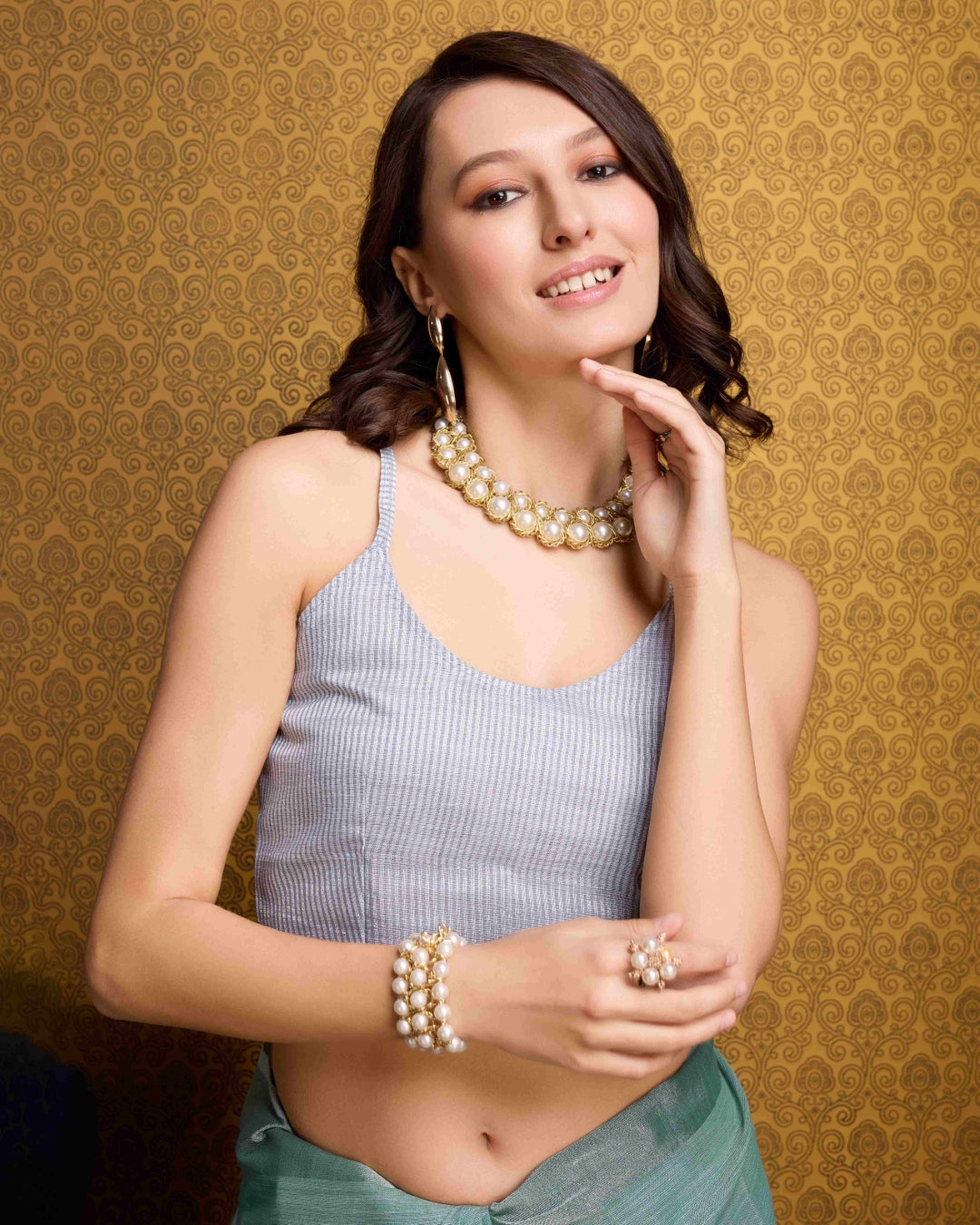 Firozi Elegant Solid Saree with Zari Border – Timeless Grace