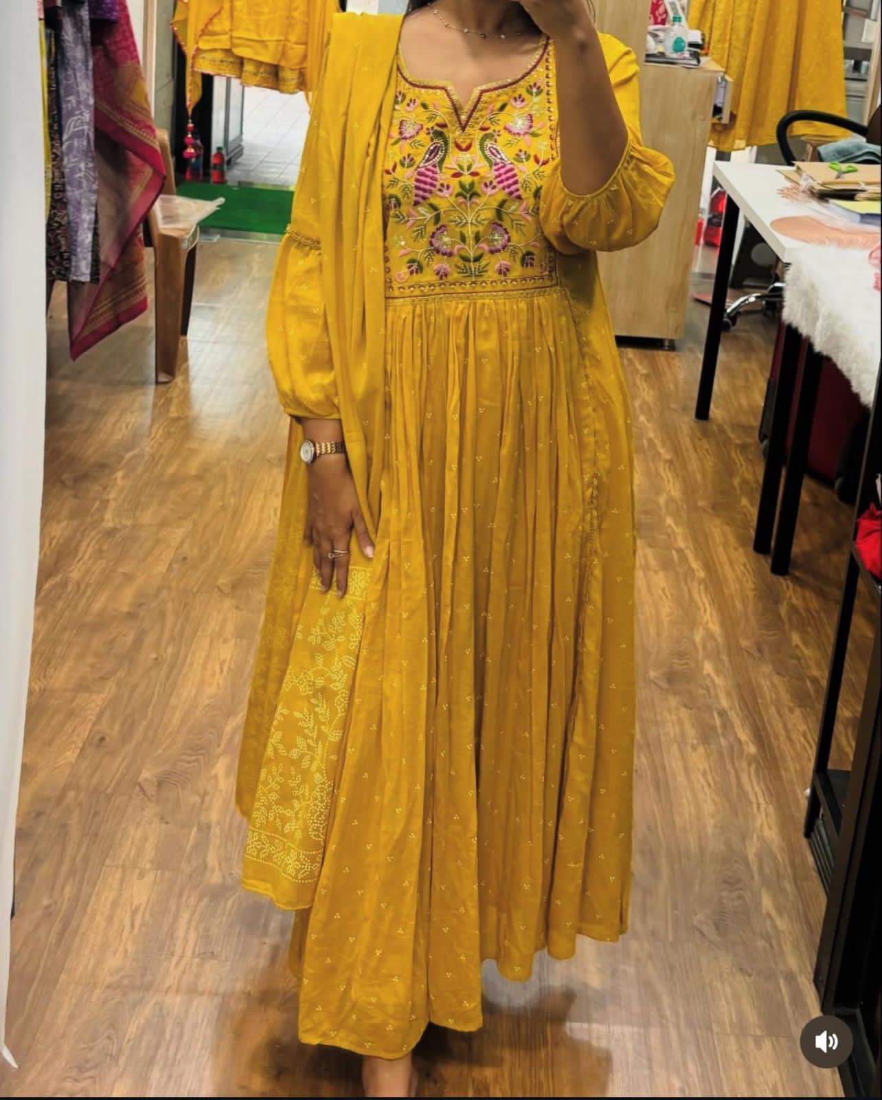 Flared Anarkali Cotton Suit with Pant & Malmal Dupatta