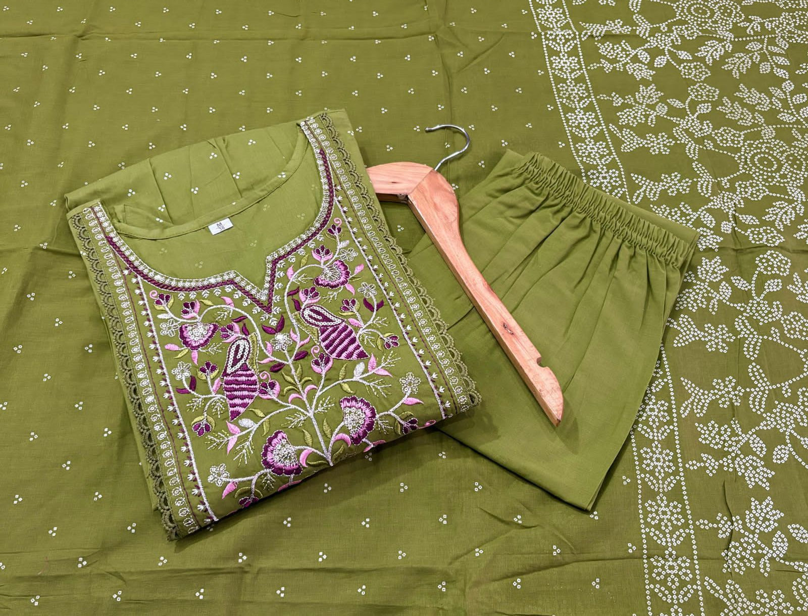 Flared Anarkali Cotton Suit with Pant & Malmal Dupatta