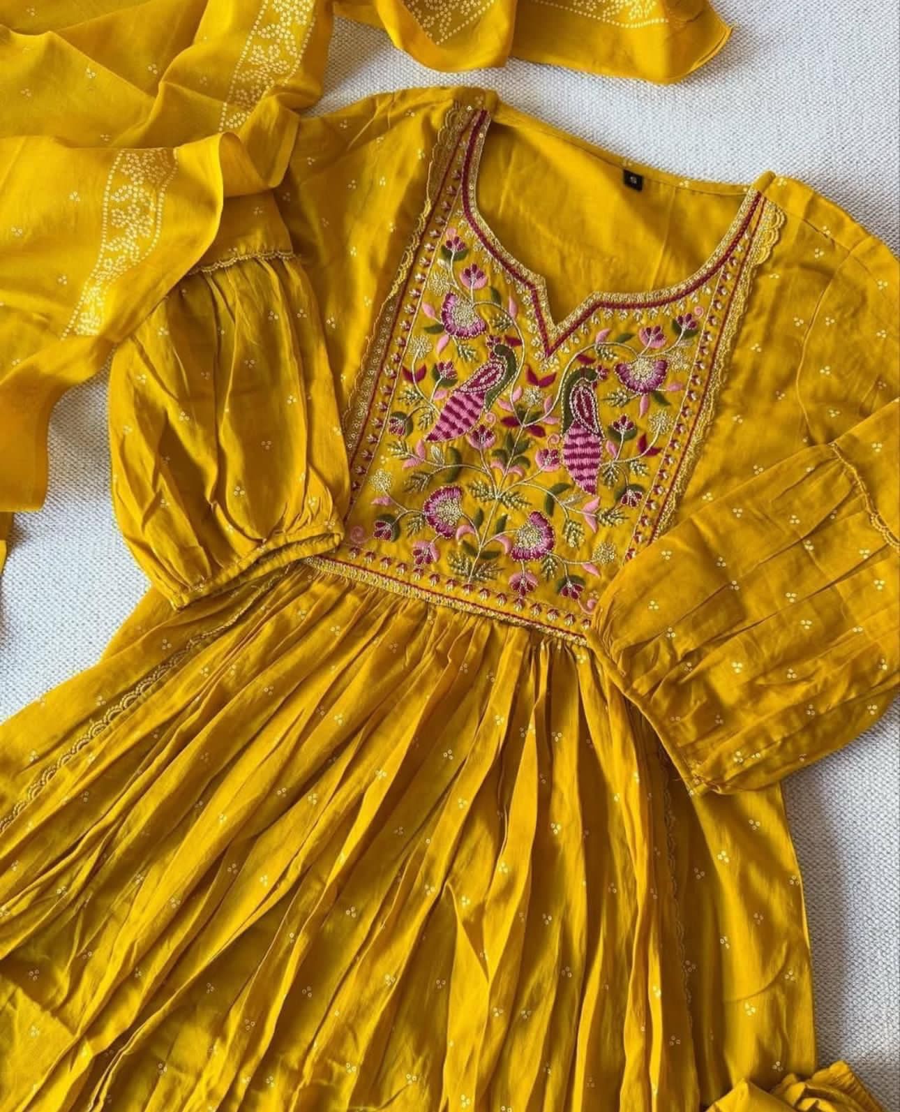 Flared Anarkali Cotton Suit with Pant & Malmal Dupatta