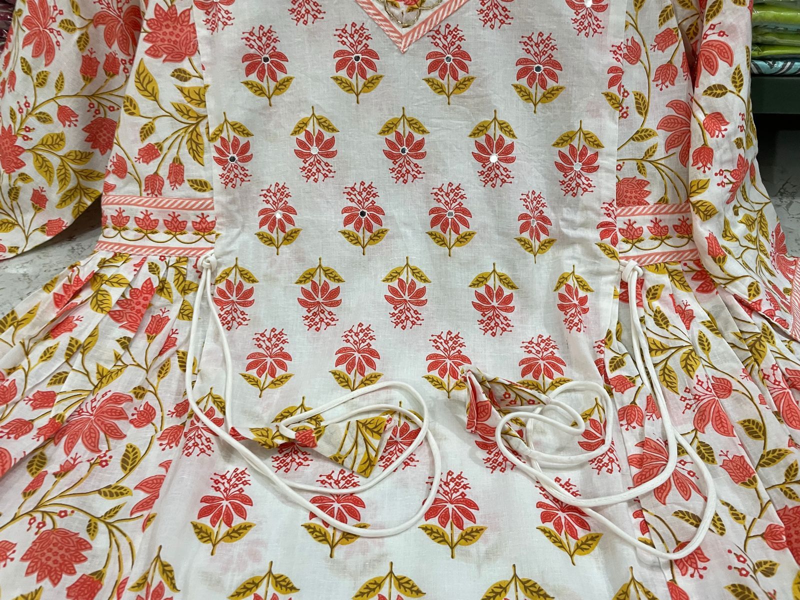 Floral Afghani Cotton Suit Set with Tassels & Dupatta