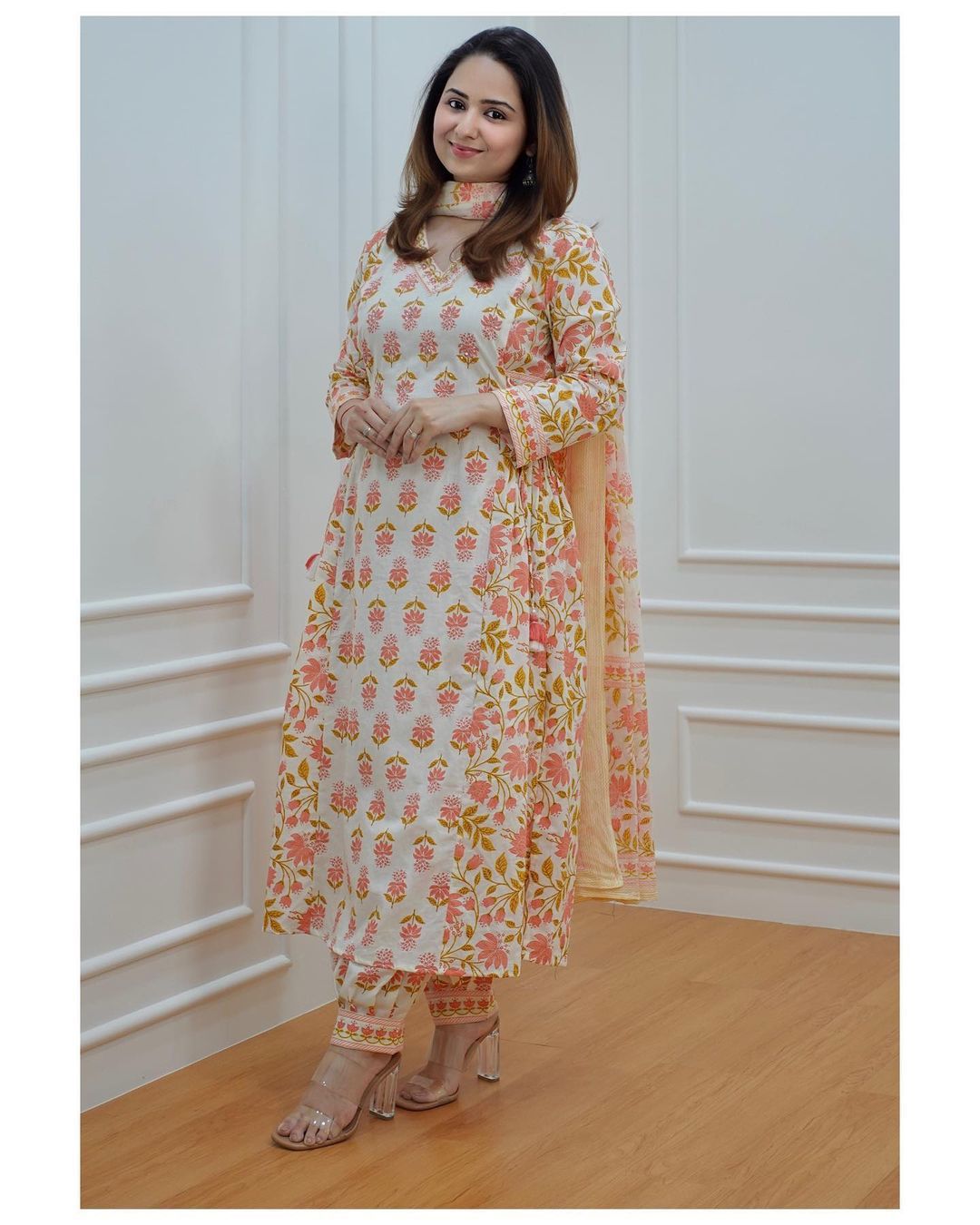 Floral Afghani Cotton Suit Set with Tassels & Dupatta