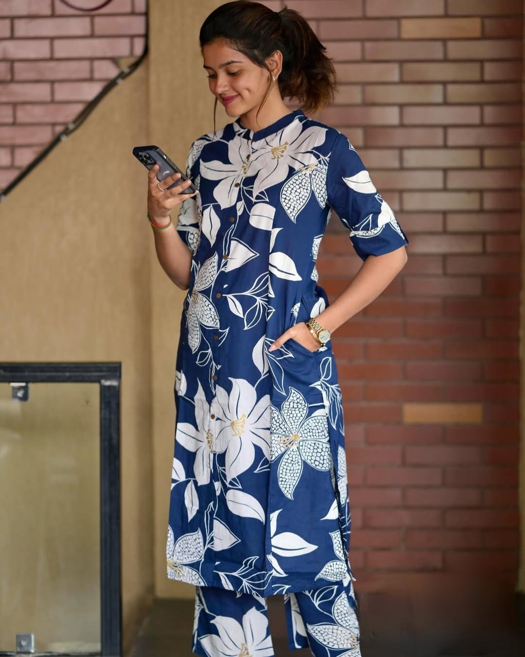 Floral Cotton Co-ord Set – A-line Kurti with Ankle-Length Palazzo Pant