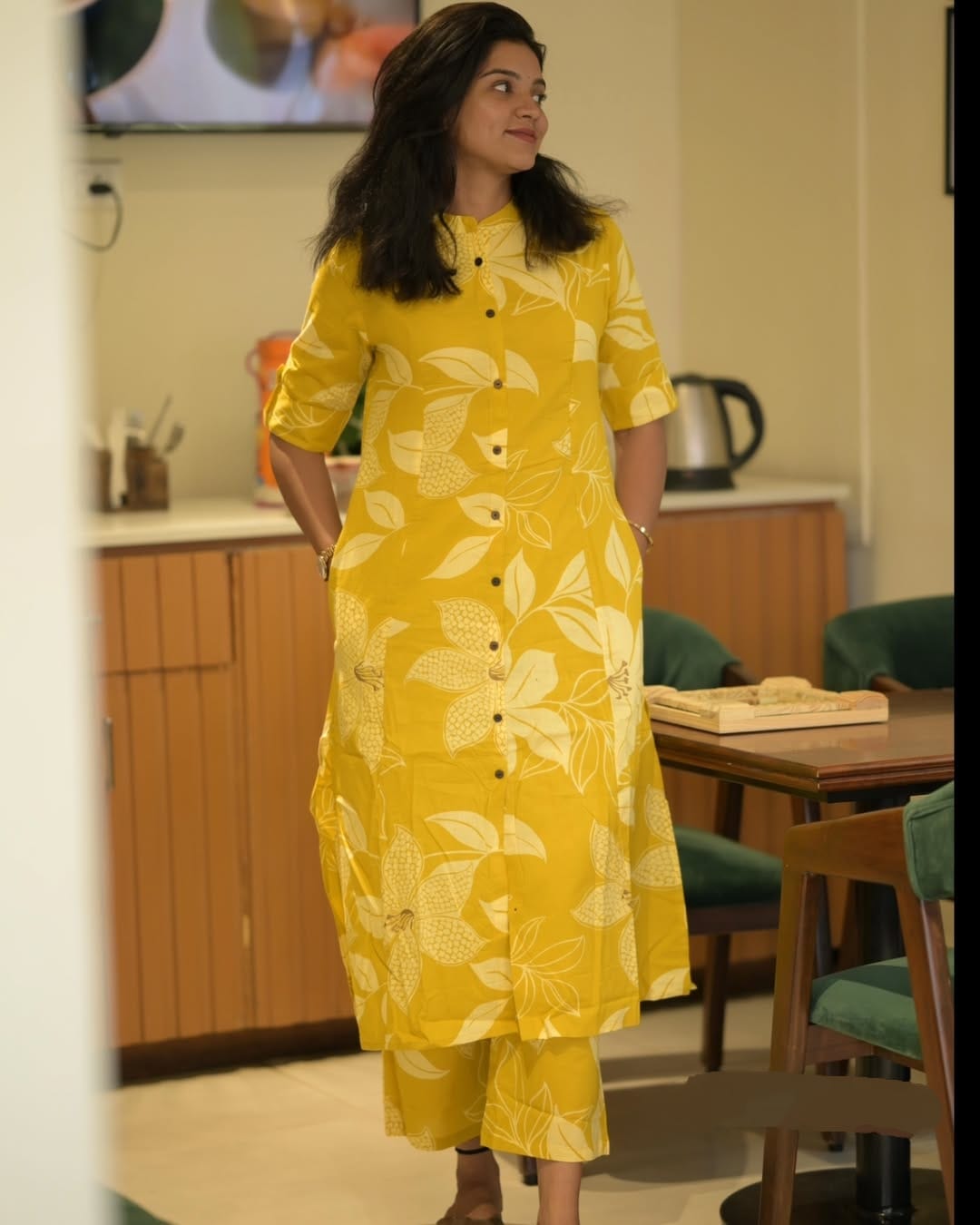 Floral Cotton Co-ord Set – A-line Kurti with Ankle-Length Palazzo Pant