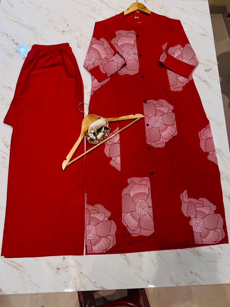 Floral Cotton Co-ord Set: A-Line Kurti with Ankle-Length Palazzo