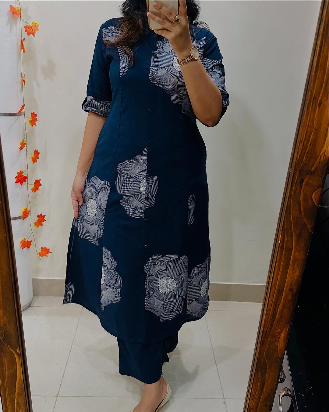 Floral Cotton Co-ord Set: A-Line Kurti with Ankle-Length Palazzo