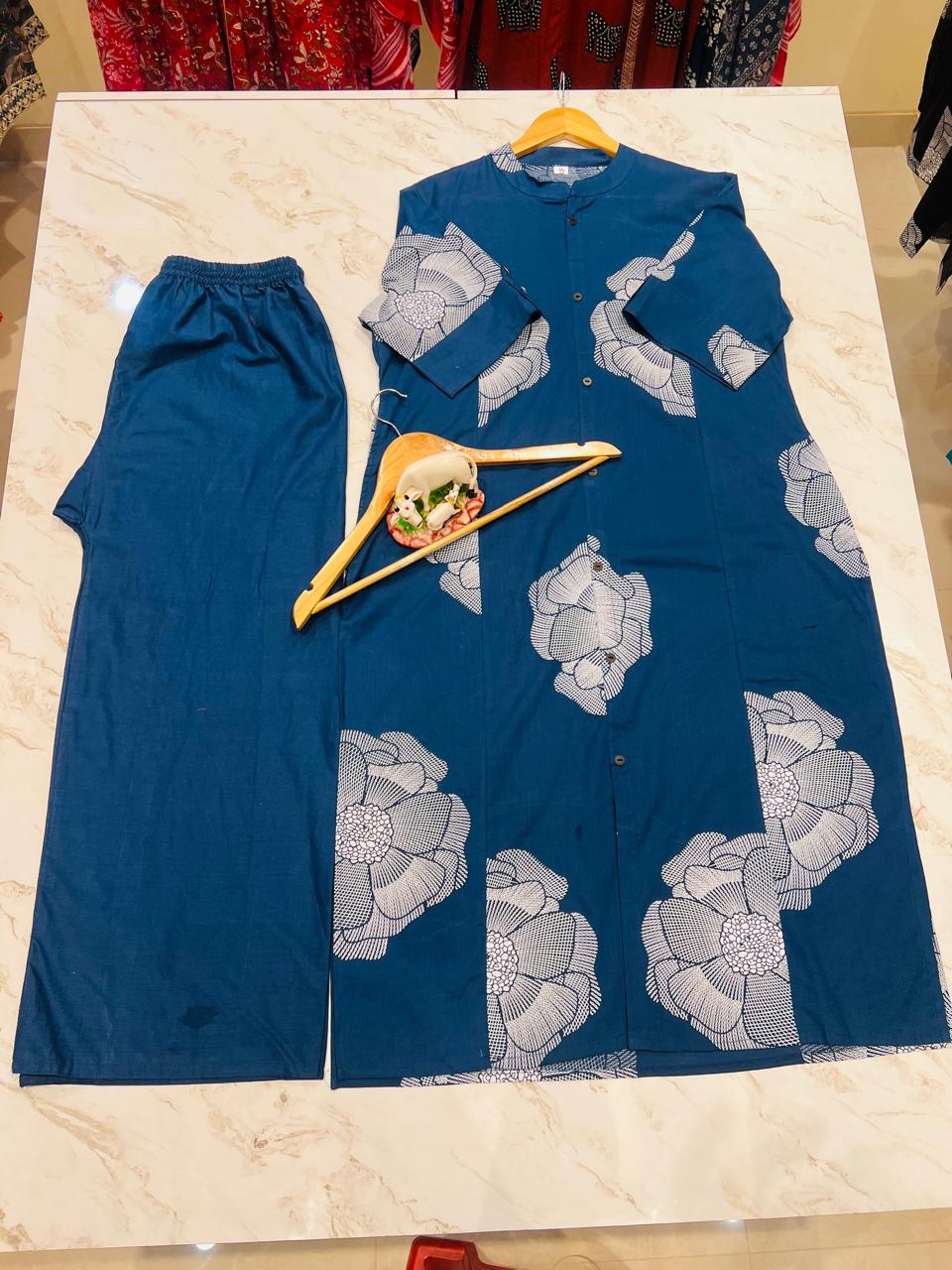 Floral Cotton Co-ord Set: A-Line Kurti with Ankle-Length Palazzo