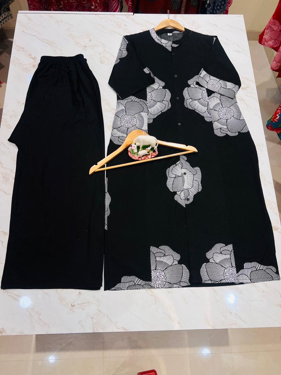 Floral Cotton Co-ord Set: A-Line Kurti with Ankle-Length Palazzo