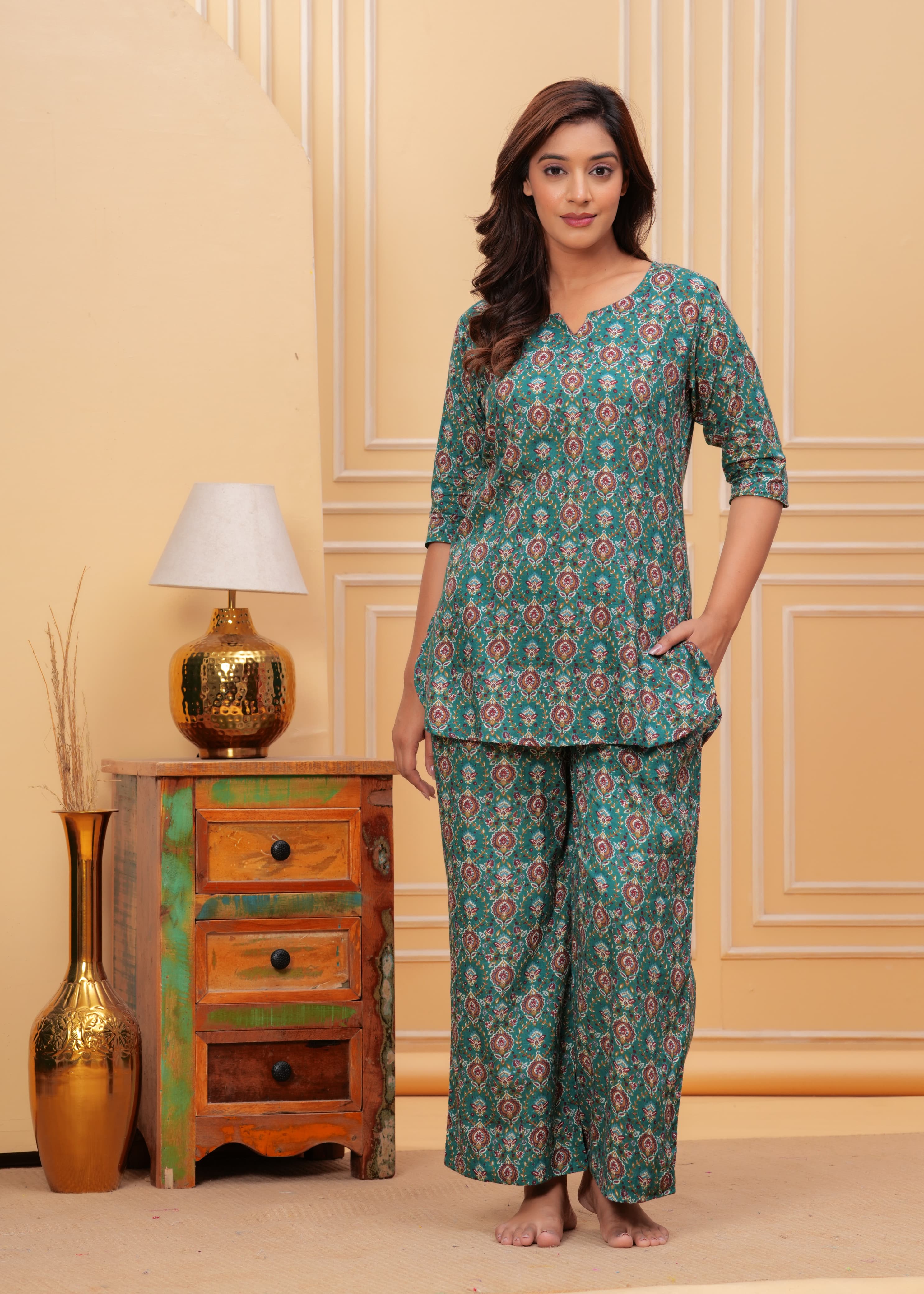 Floral Cotton Cord Set with Side Pocket