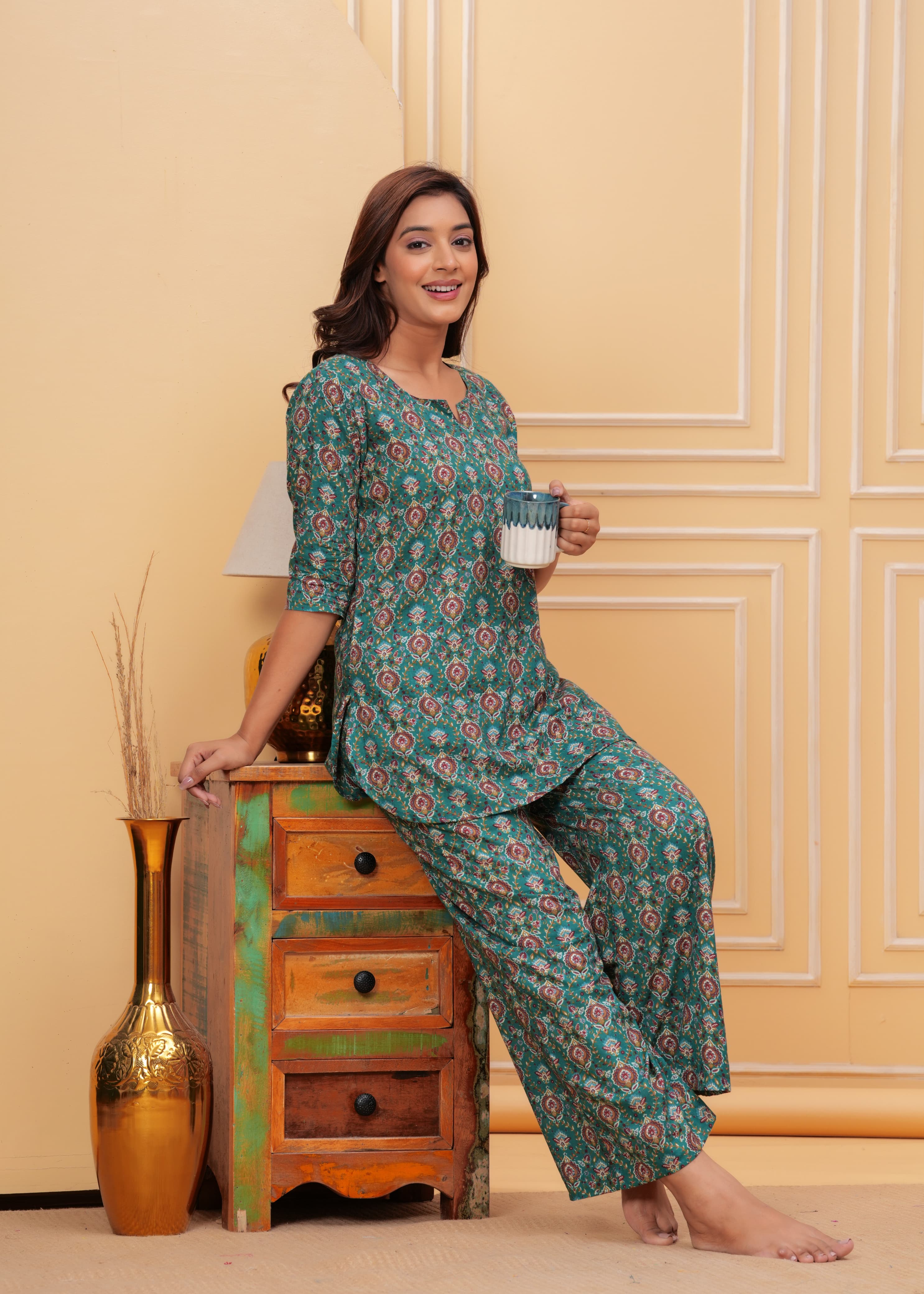 Floral Cotton Cord Set with Side Pocket