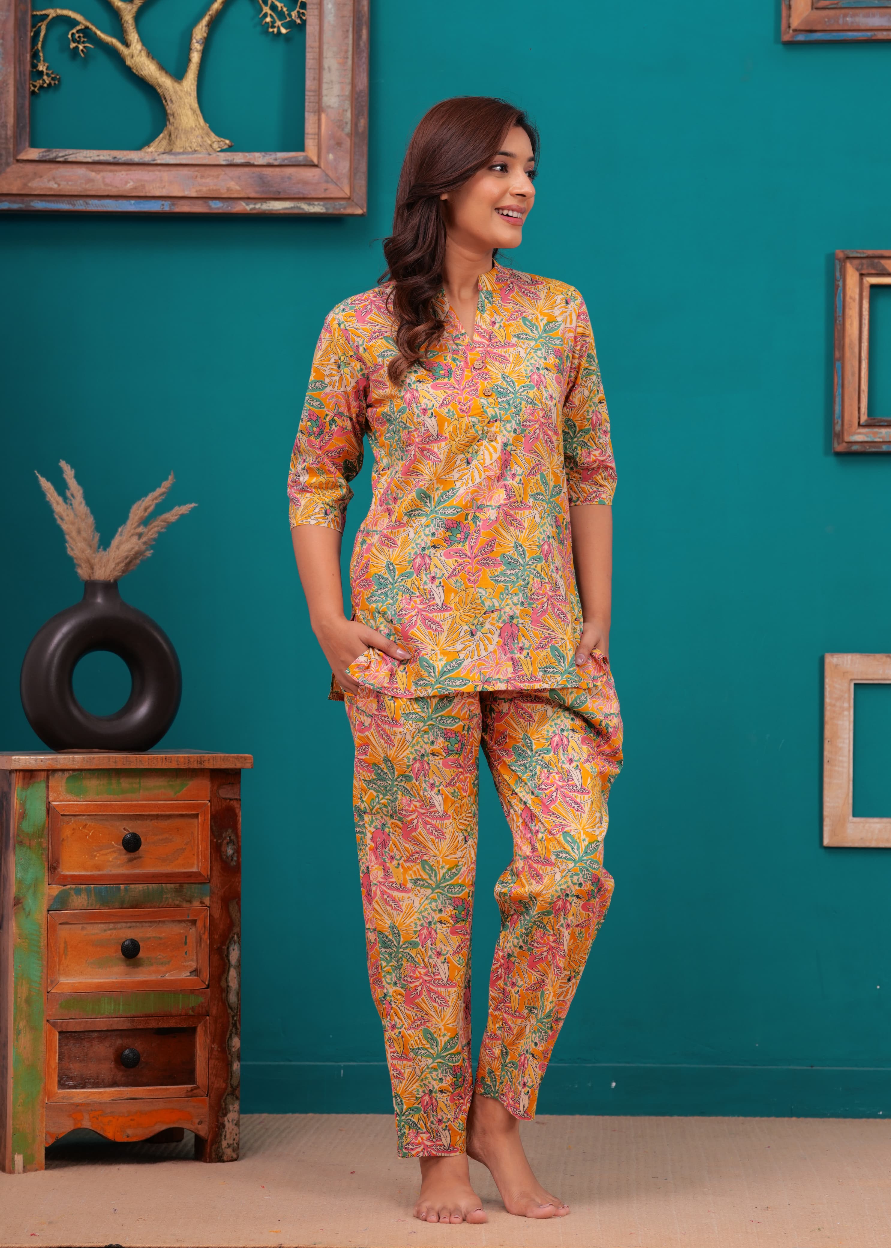 Floral Cotton Cord Set with Side Pocket