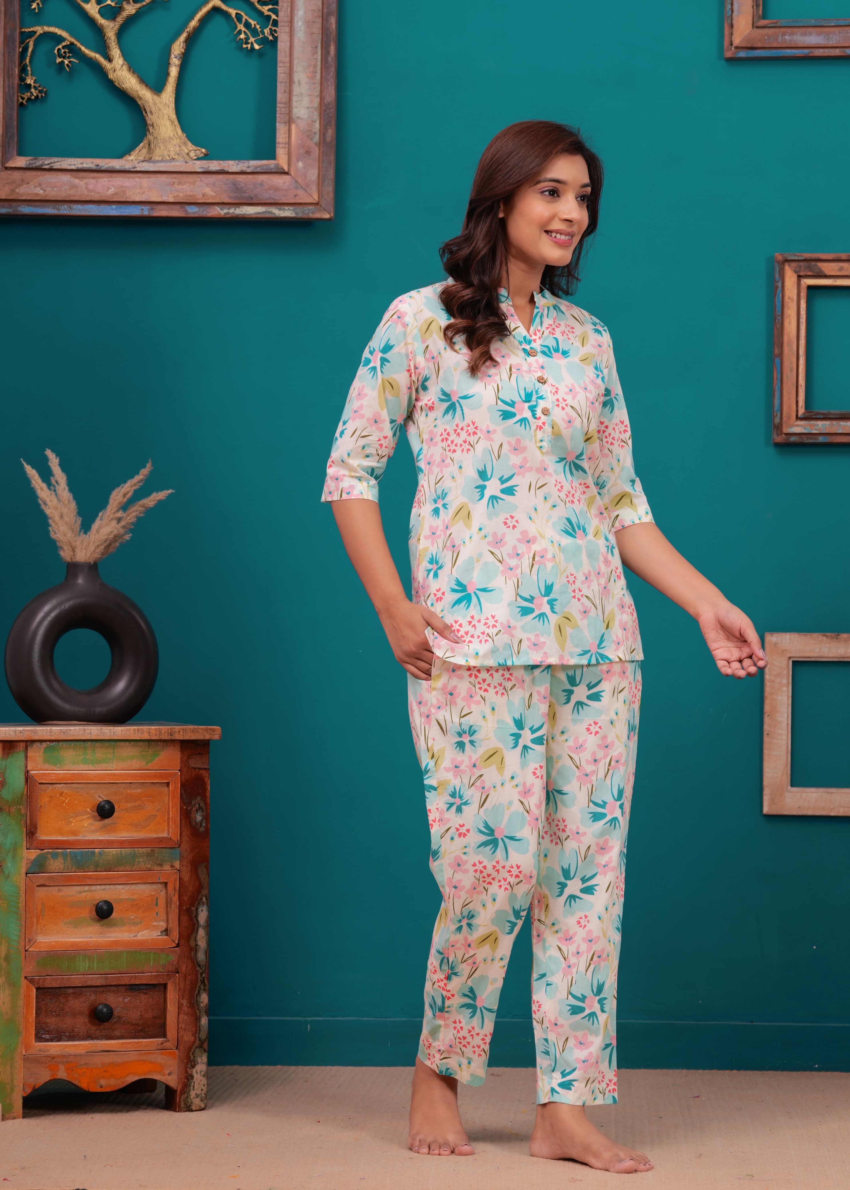 Floral Cotton Cord Set with Side Pocket