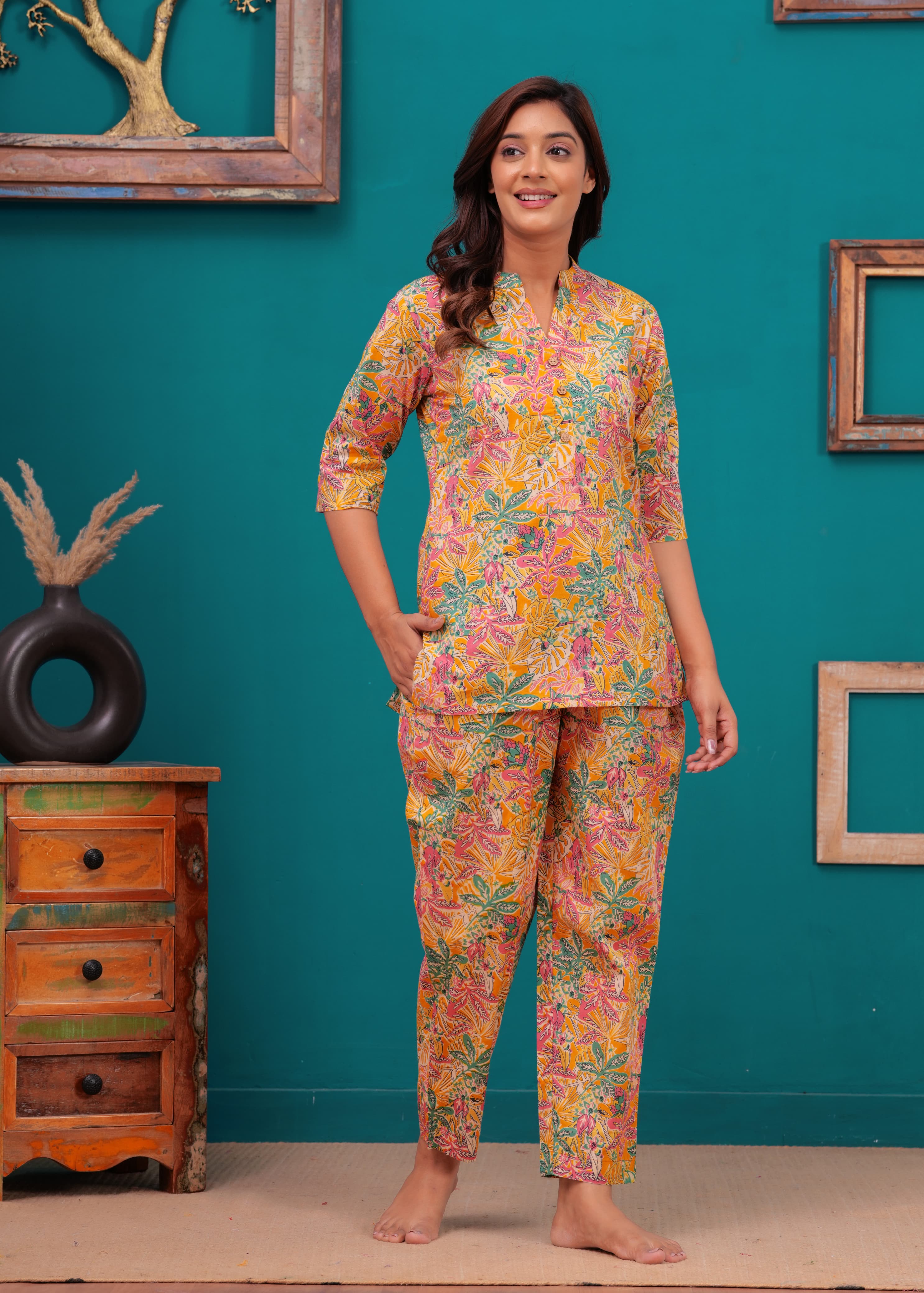 Floral Cotton Cord Set with Side Pocket