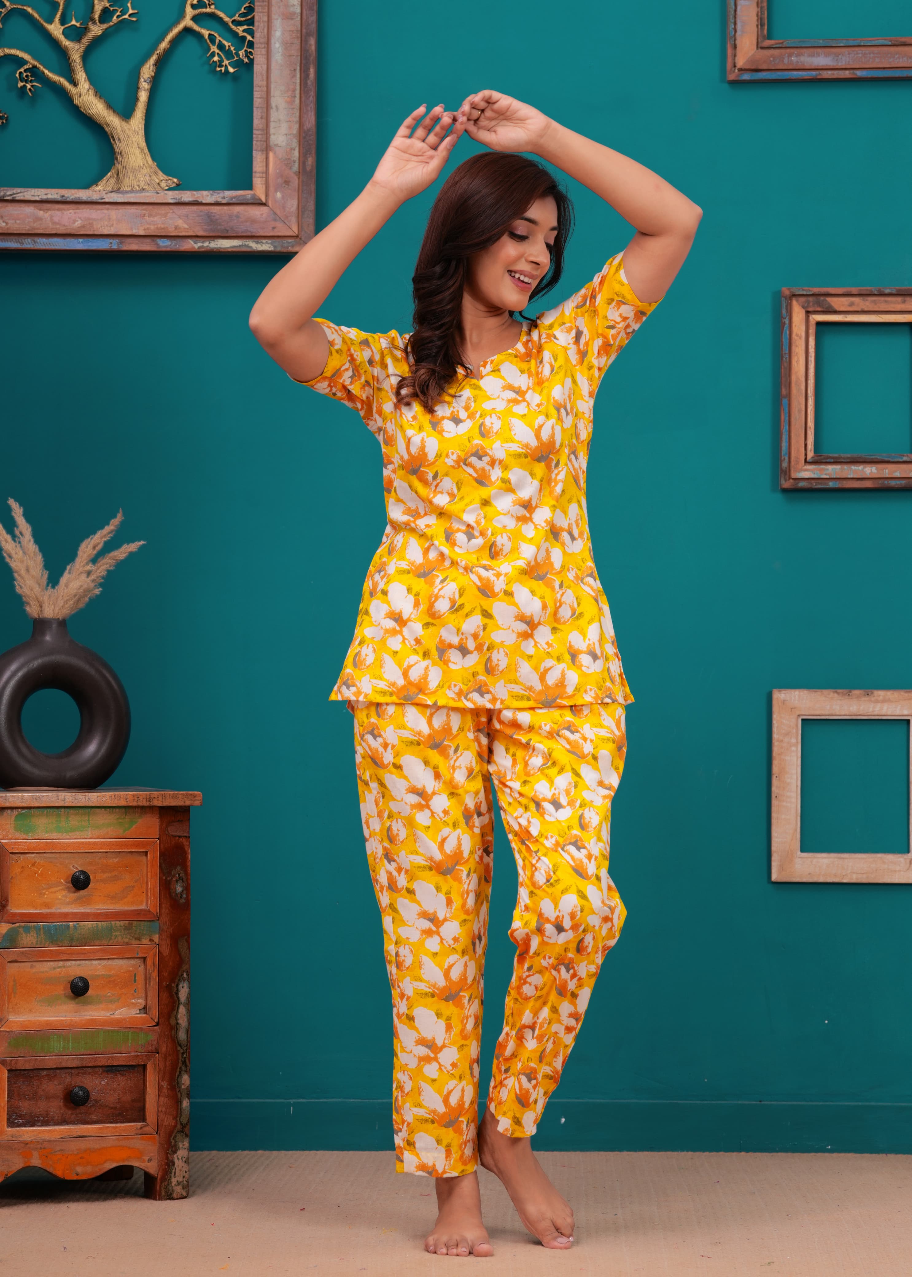Floral Cotton Cord Set with Side Pocket