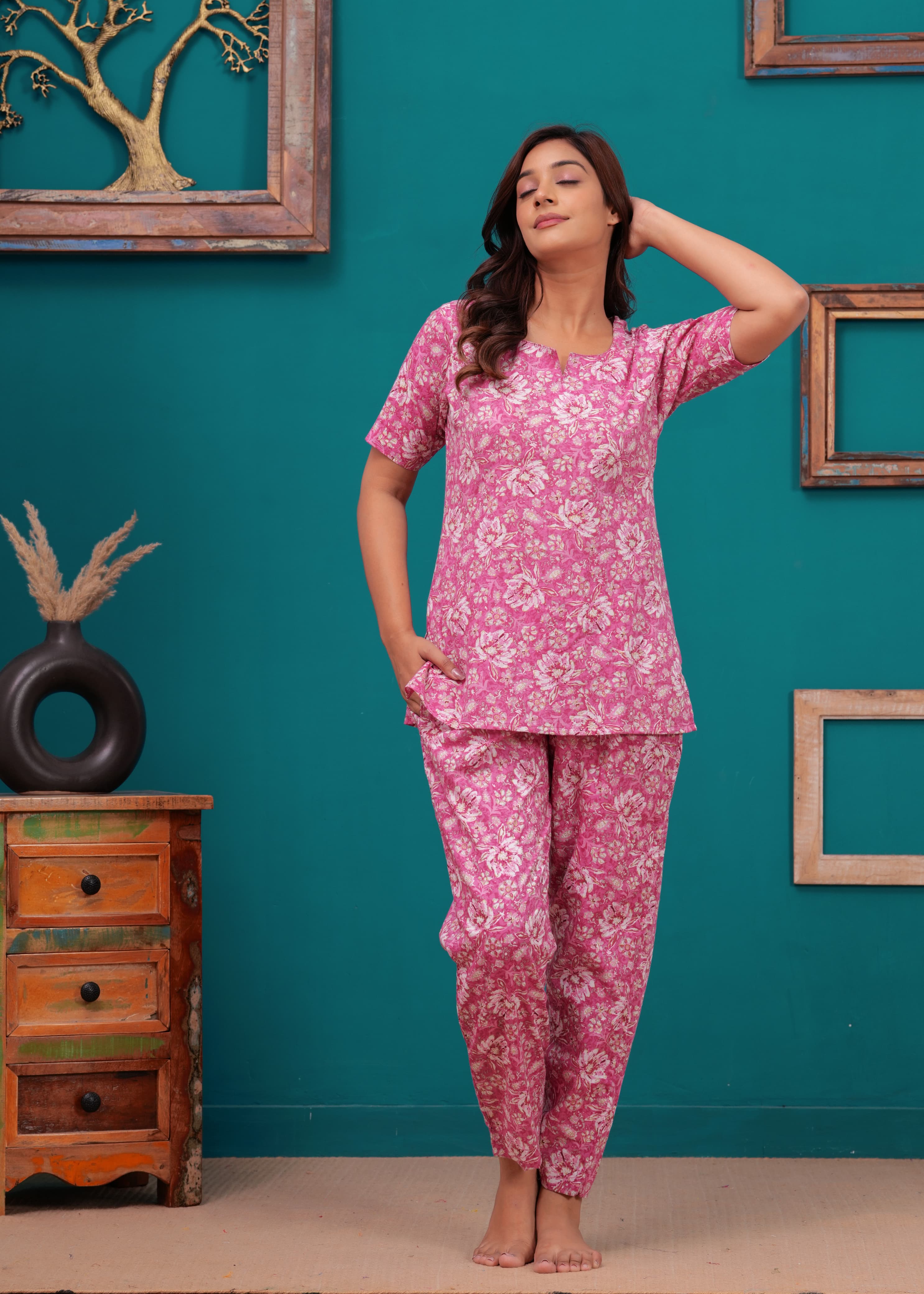 Floral Cotton Cord Set with Side Pocket