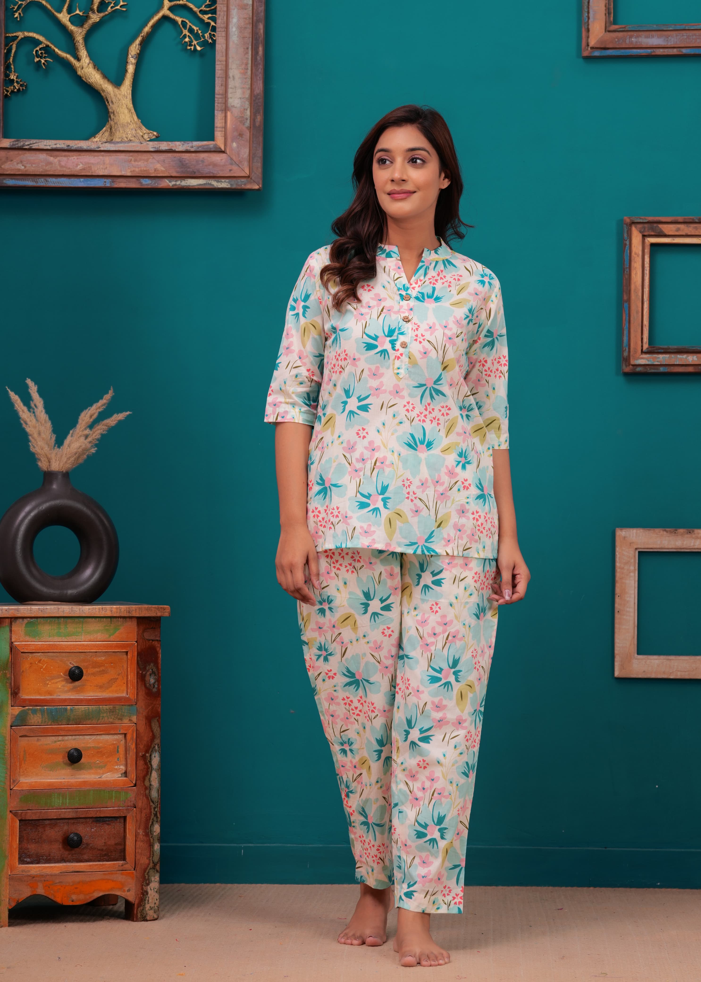 Floral Cotton Cord Set with Side Pocket